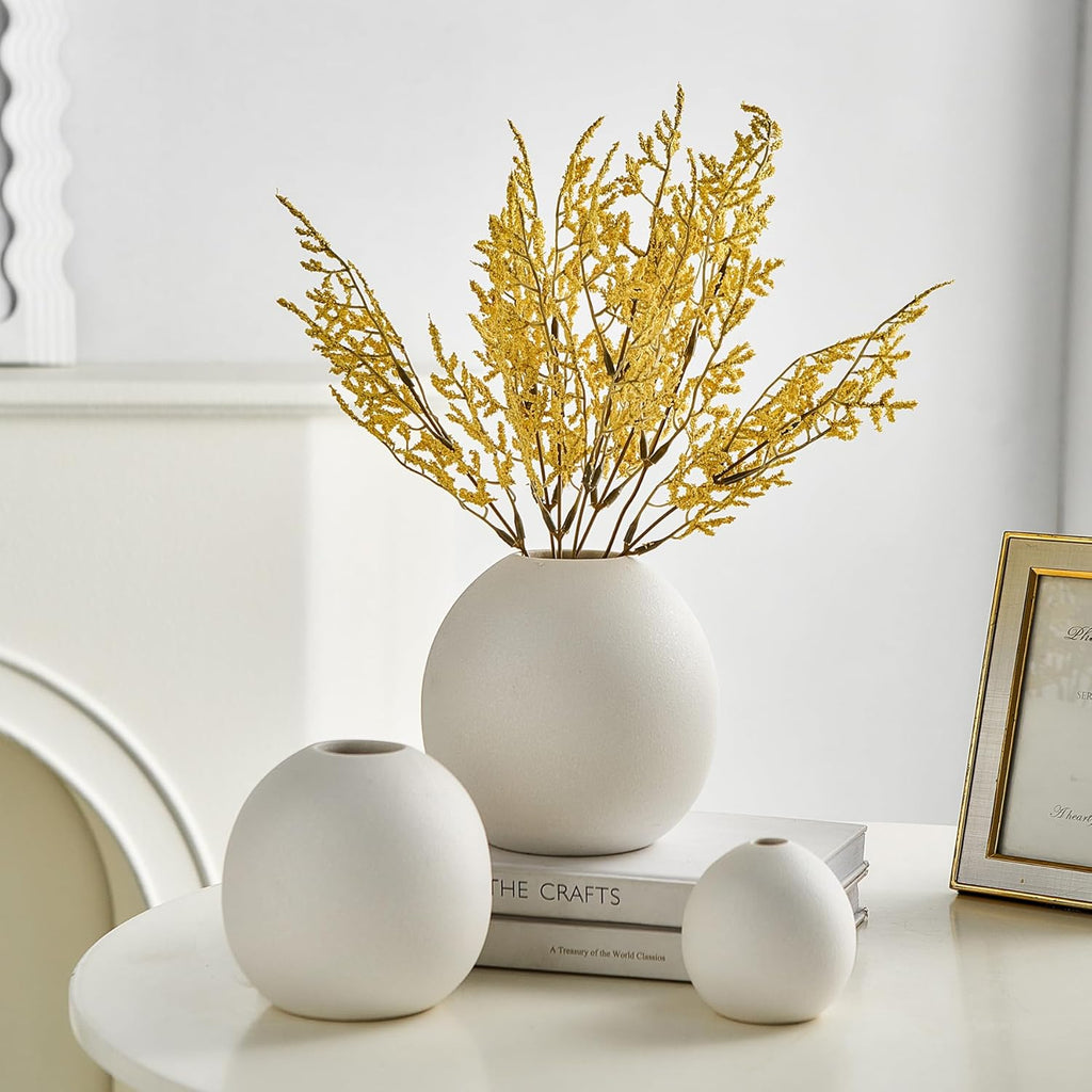 Ceramic Vase Set of 3 for Modern Home Decor, Boho Vase White Round Vase Minimalist Decorative Vase for Table Centerpiece Wedding Dining Living Room Office Entryway Coffee Table Decor