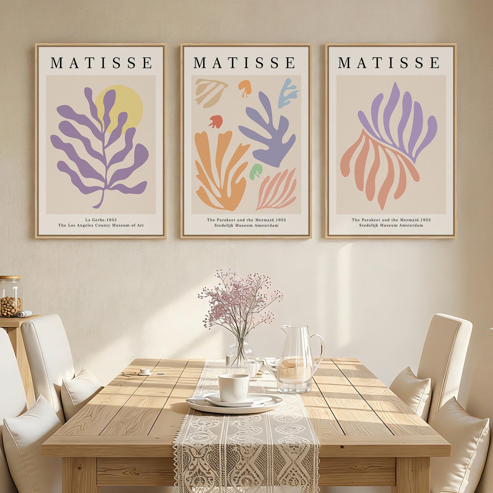Large Framed Matisse Wall Art for Living room, 3 Piece Colorful Abstract Canvas Artwork for Walls, Retro Vintage Big Matisse Famous Landscape Paintings Prints Pictures for Hallway Home Office 24x36