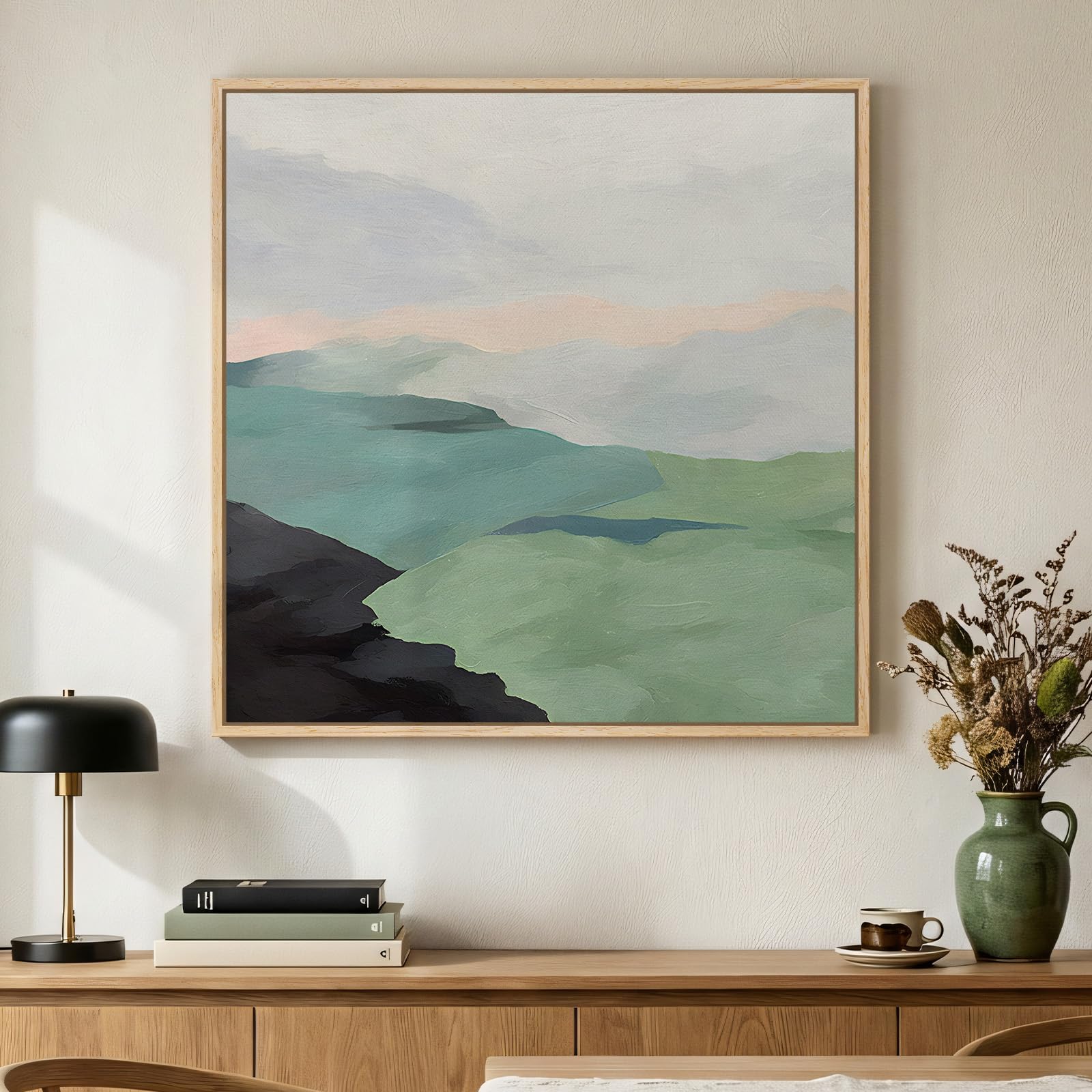 Framed Neutral Abstract Wall Art, Large Modern Canvas Prints Paintings Artwork for Walls, Minimalist Earth Tone Abstract Pictures for Living Room Lounge Dining Bedroom Office Wall Decor 30x30 In