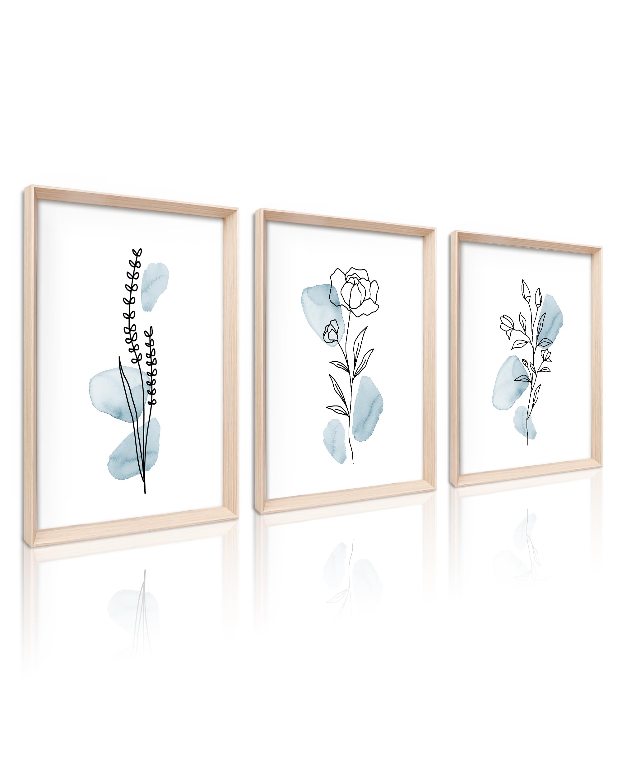 HesenDot Abstract Botanical Wall Art Set of 3, 30x40CM Neutral Plant Framed Canvas Prints, Beige Green Boho Aesthetic Wall Decor for Living Room Bedroom Bathroom Office Home