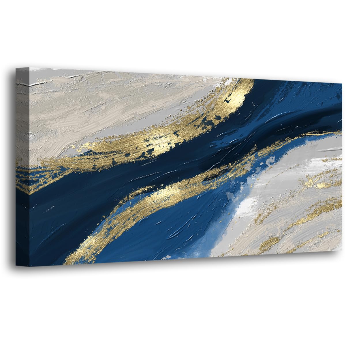 Abstract Canvas Wall Art for Living room Office Bedroom Golden Blue Wall Art Print Oil Paintings Modern Abstract River Texture Pictures Wall Decor Artwork Waterproof Ready to Hang - 20in * 40inch