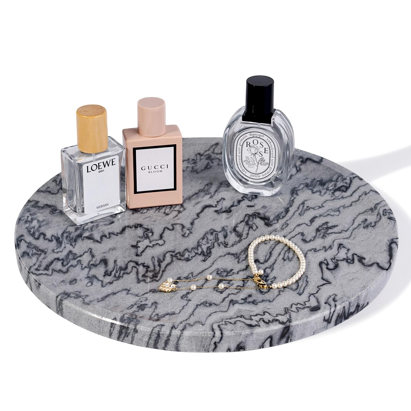 Natural Marble Serving Tray, 11.8in Round, Carrara Marble, Bathroom/Kitchen/Coffee Table Tray for Counter, Decorative Vanity for Catchall, Fruit and Snack