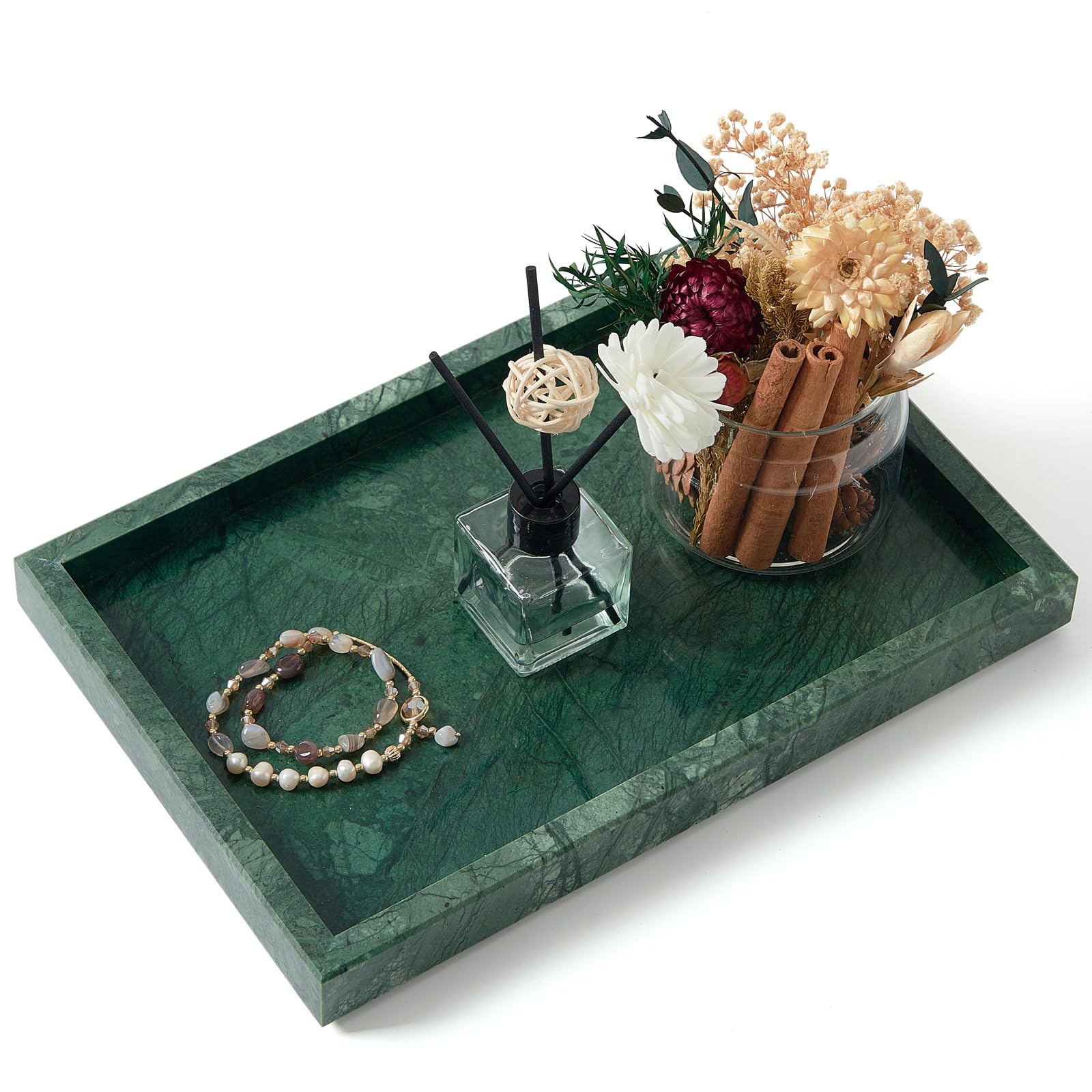 Marble Bathroom Tray,Pure Natural Vanity Tray,Marble Tray for Kitchen Counter Non-Ceramic/Non-Resin,Stone Trays 12 x 8 inch Cyan Green