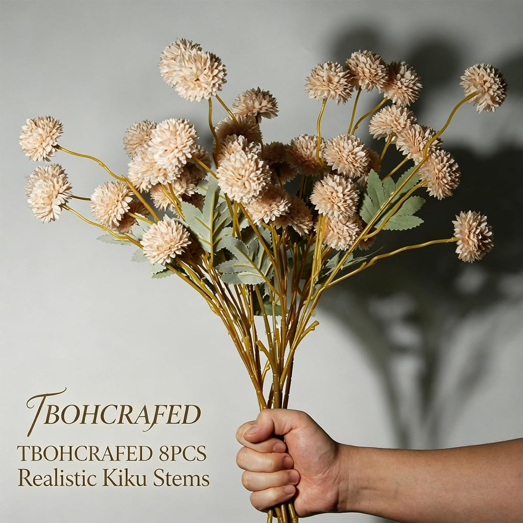 Fake Flowers in Vase for Centerpieces, Faux Flowers in Modern Ceramic Vase Set of 3 with 8 Artificial Autumn Chrysanthemums Artificial Decorative Swags
