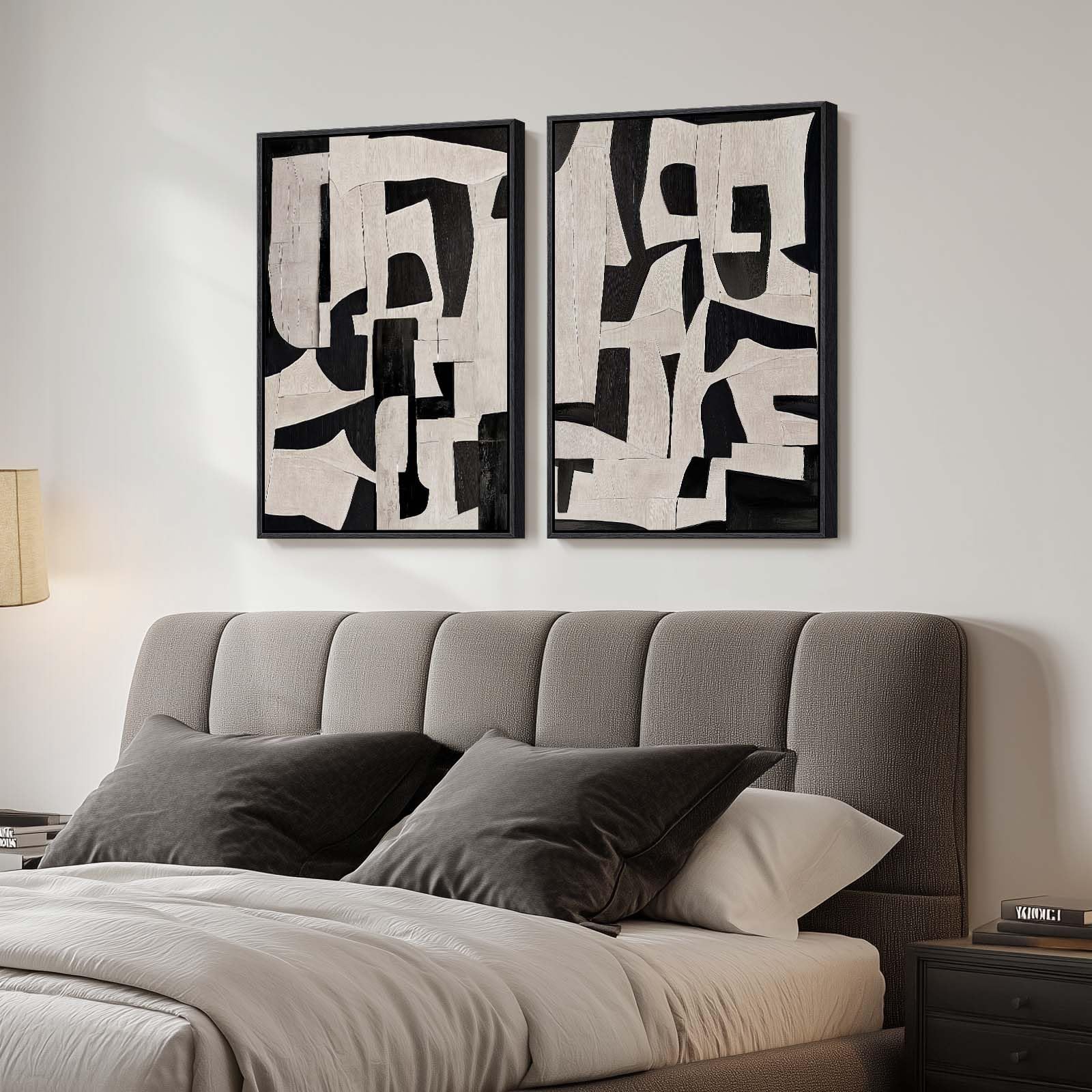 Large Framed Neutral Abstract Wall Art, 2 Piece Modern Canvas Prints Paintings, Beige Gold Abstract Pictures for Living Room Hallway Dining Room Bedroom Office Wall Decor 24x36 In