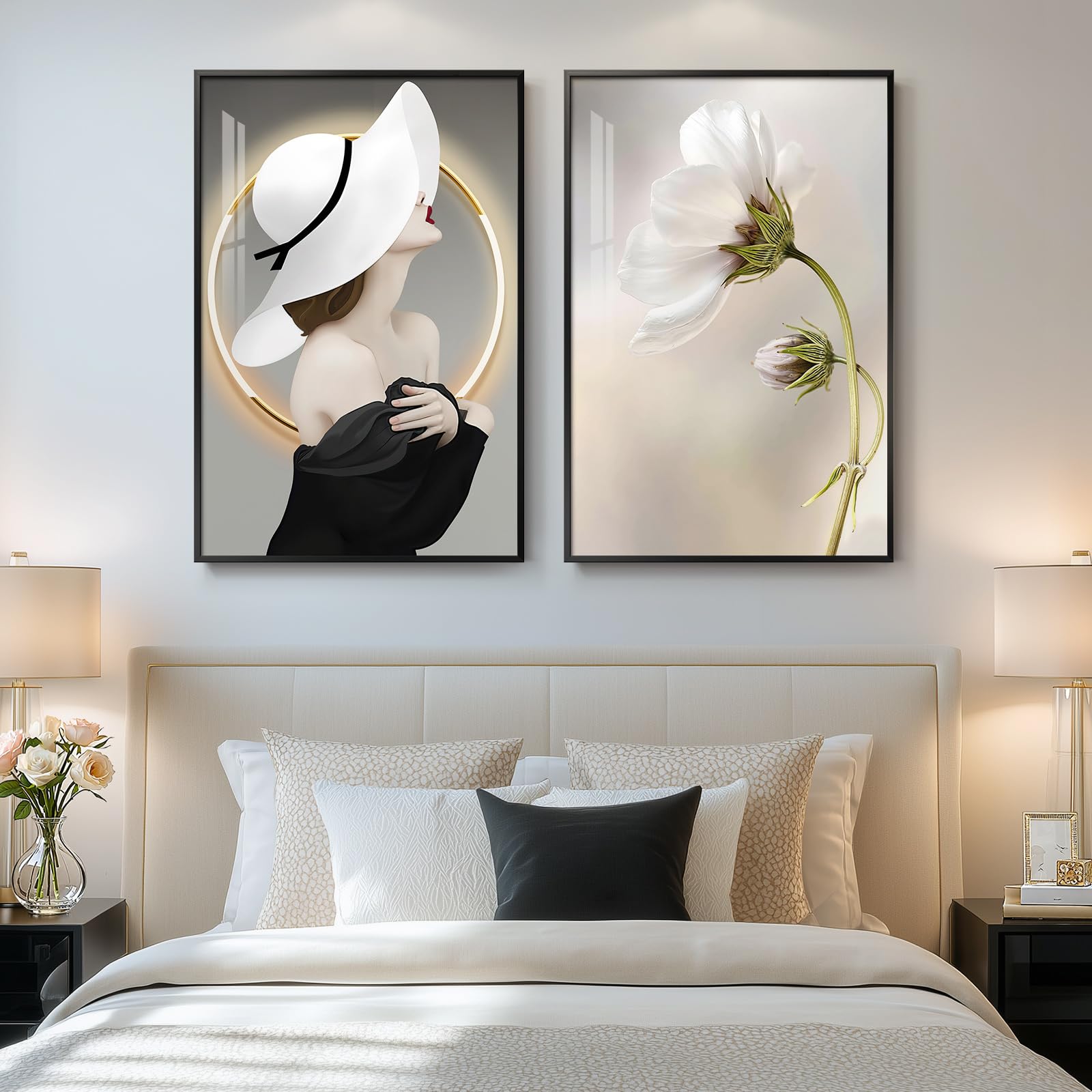 Framed Neutral Abstract Landscape Wall Art for Living Room, Large Set of 2 Minimalist Tree Canvas Artwork for Walls, Modern Nature Scenic Paintings Prints Wall Decor for Bedroom Home Office, 20x30 In