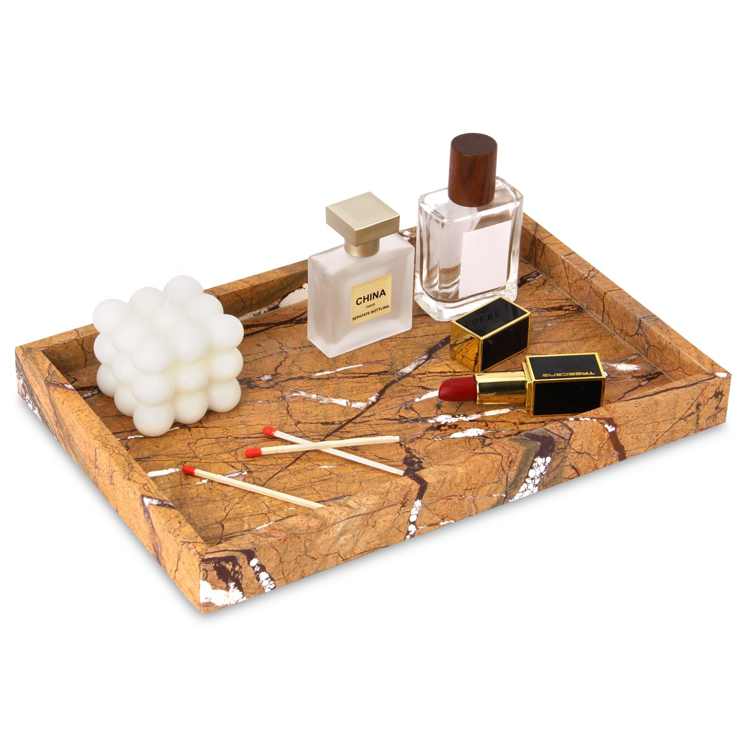 Marble Bathroom Vanity Tray, Natural Luxury Vanity Home Kitchen Bathroom Table Tray, Stone Decorative Countertop Dresser Trays for Key Coffee Perfume Jewelry Makeup (Calacatta Viola, 12"x 8" x1.2")