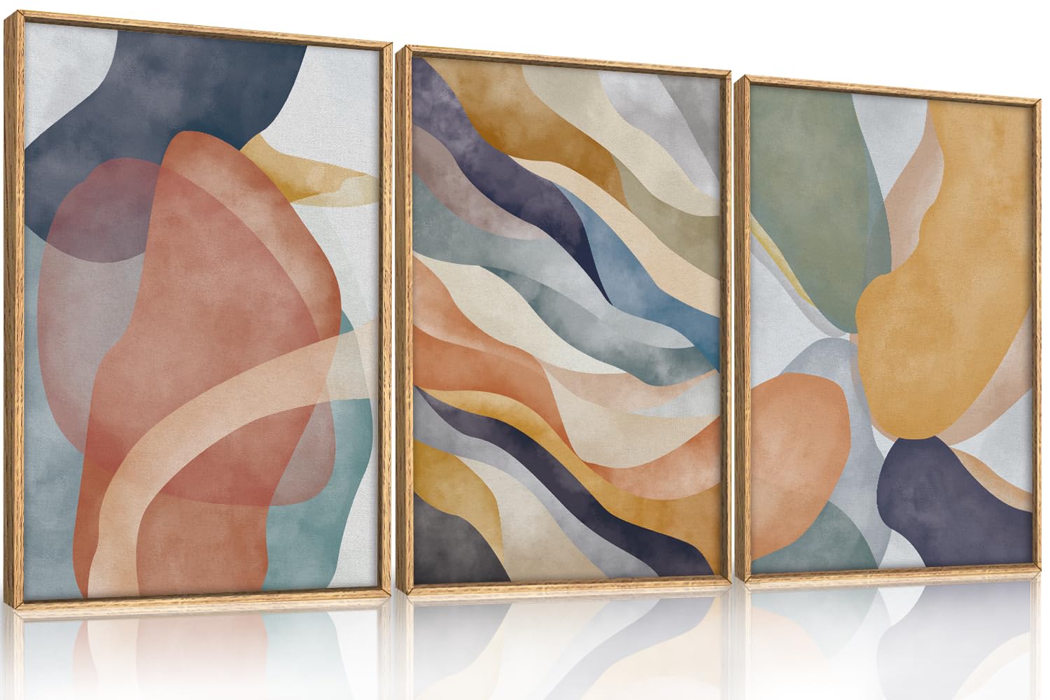LHIUEM Large Abstract Green Gray Pastel Framed Canvas Wall Art,Neutral Landscape Wall Decor,Modern Watercolor Lake Artwork,Beige Textured Illustrations Art for Living Room,Bedroom,Office- 20"x40"x1