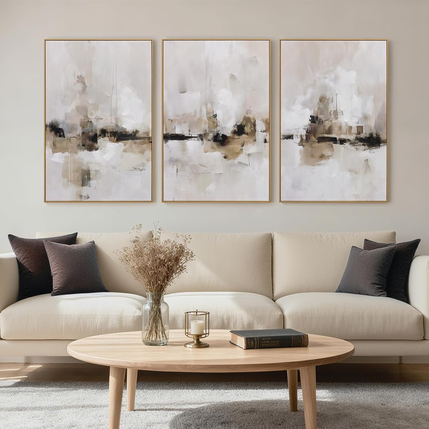 Large Abstract Neutral Textured Framed Canvas Wall Art Set, Minimalist Wall Decor Art Prints, Modern Graey Beige Wall Painting Artwork for Living Room,Bedroom,Dining Room,Office, 24"x36"x3