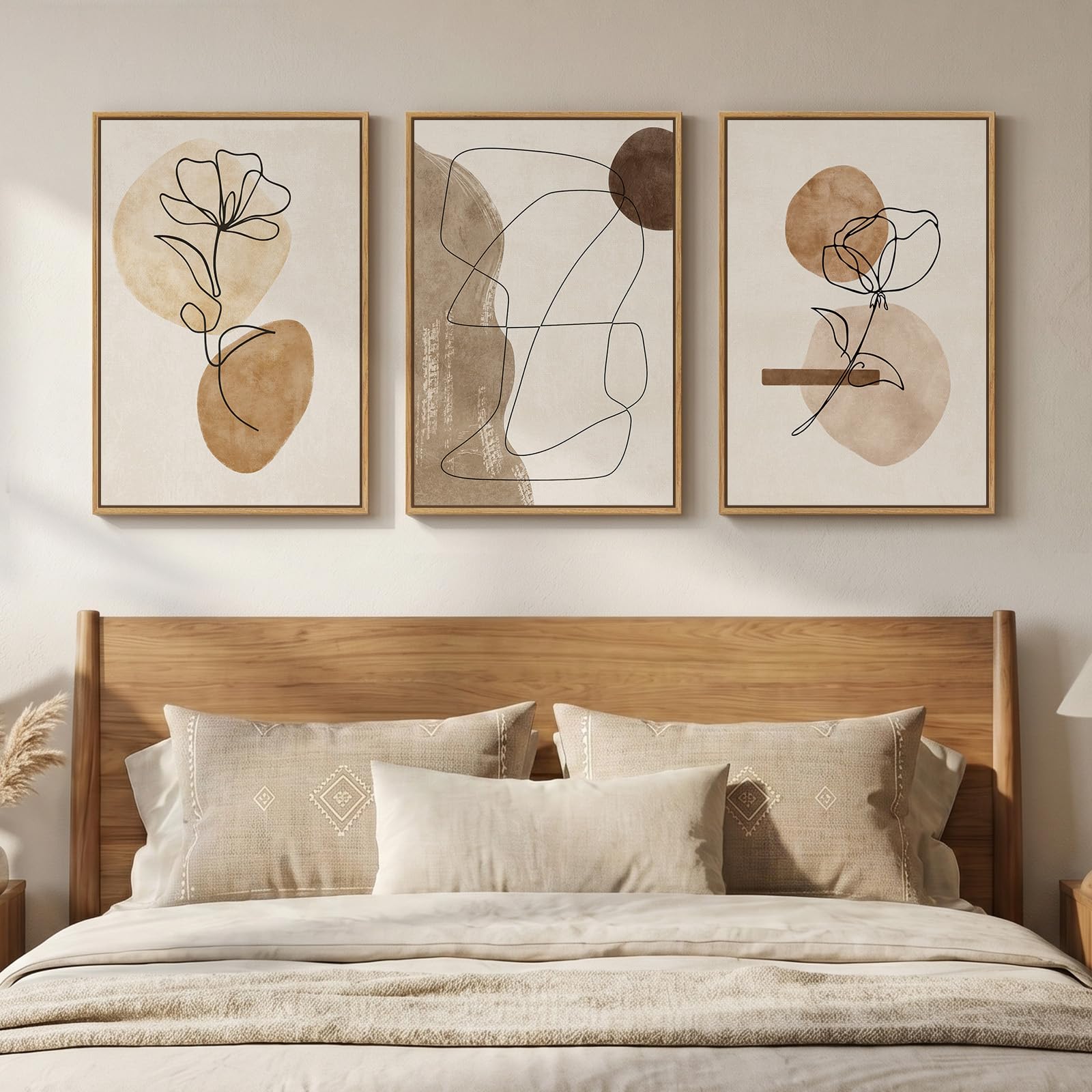 Framed Colorful Abstract Wall Art for Living Room, 3 Piece Mid Century Modern Canvas Paintings Prints Artwork for Walls, Large Modern Triptych Pictures Wall Decor for Bedroom Home Office, 16x24 Inch