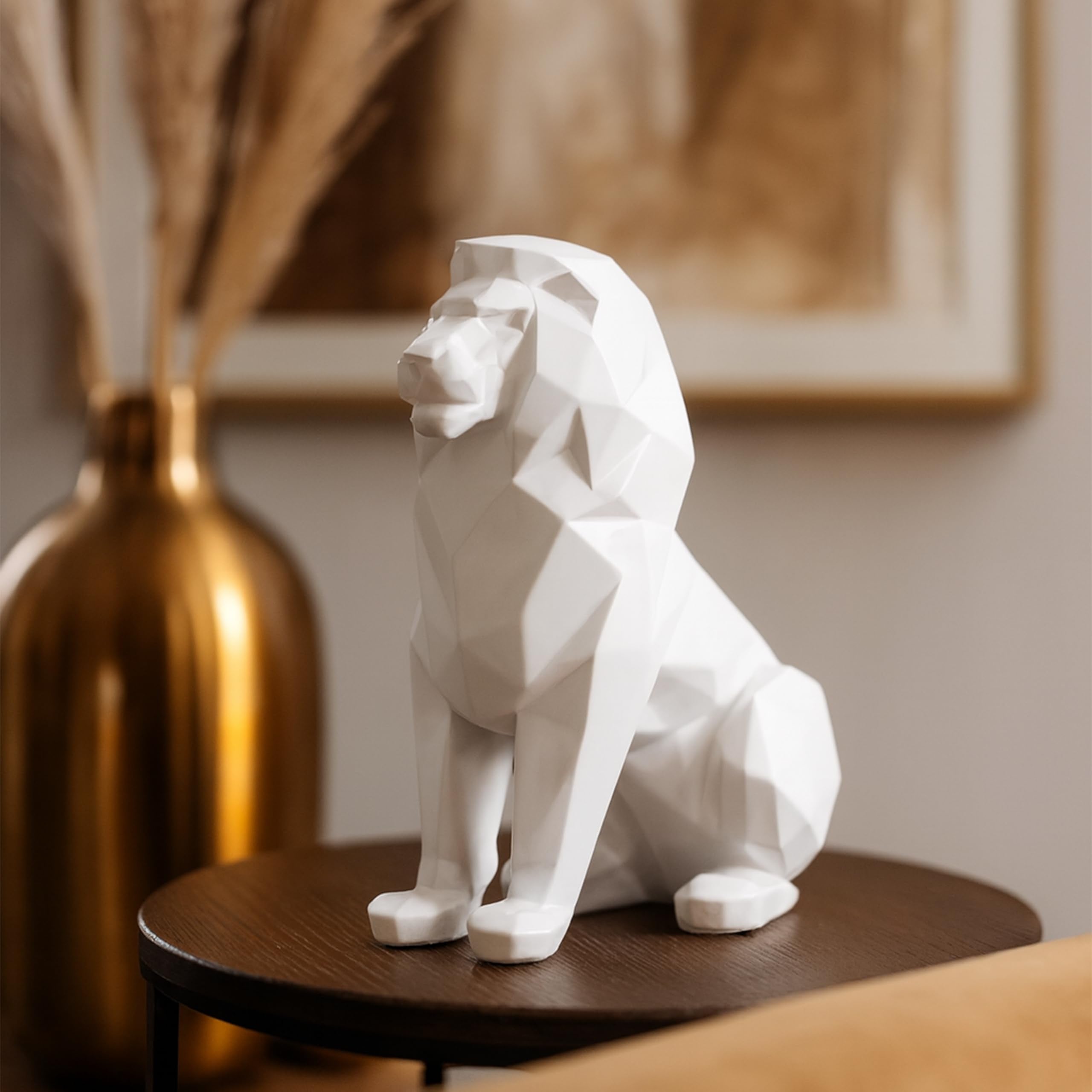Artarium Geometric Black Lion Statue 7.6 Inch, Modern Resin Lion Figurine for Home Decor, Office Desk, Bookshelf & Coffee Table, Abstract Wildlife Sculpture, Contemporary Interior Decoration Gift