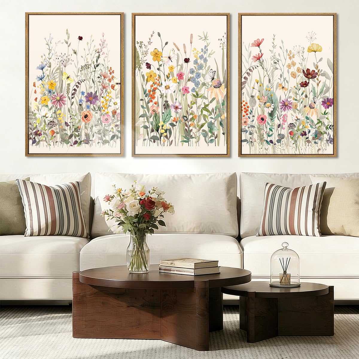 Large Abstract Paintings Framed Neutral Canvas Prints Mid Century Modern Wall Art Abstract Wall Decor Neutral Wall Pictures Elegant Modern Paintings for Living Room Bedroom Bathroom Office 36x24 Inch 3 Piece