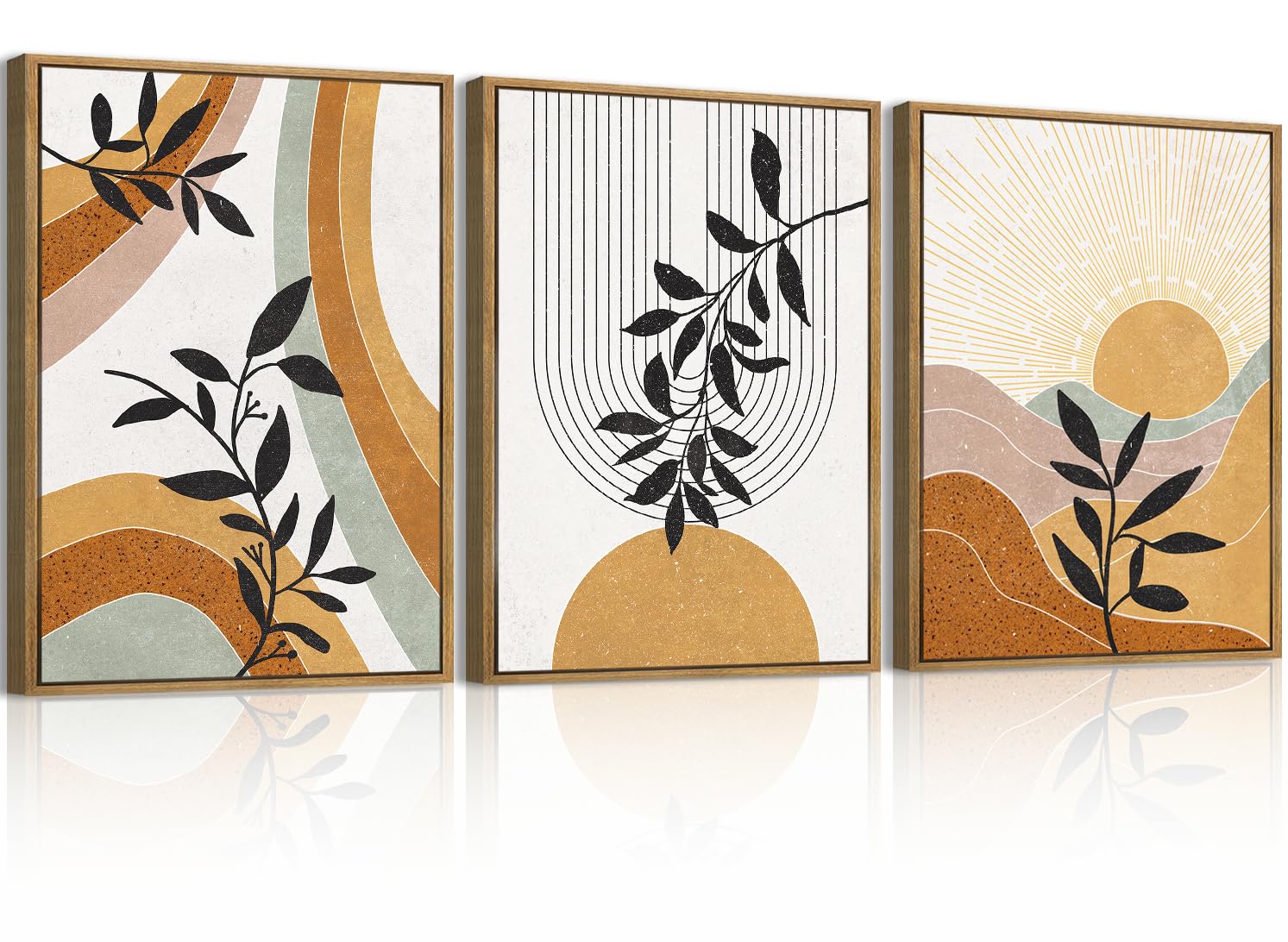 Large Abstract Paintings Framed Neutral Canvas Prints Mid Century Modern Wall Art Abstract Wall Decor Neutral Wall Pictures Elegant Modern Paintings for Living Room Bedroom Bathroom Office 36x24 Inch 3 Piece
