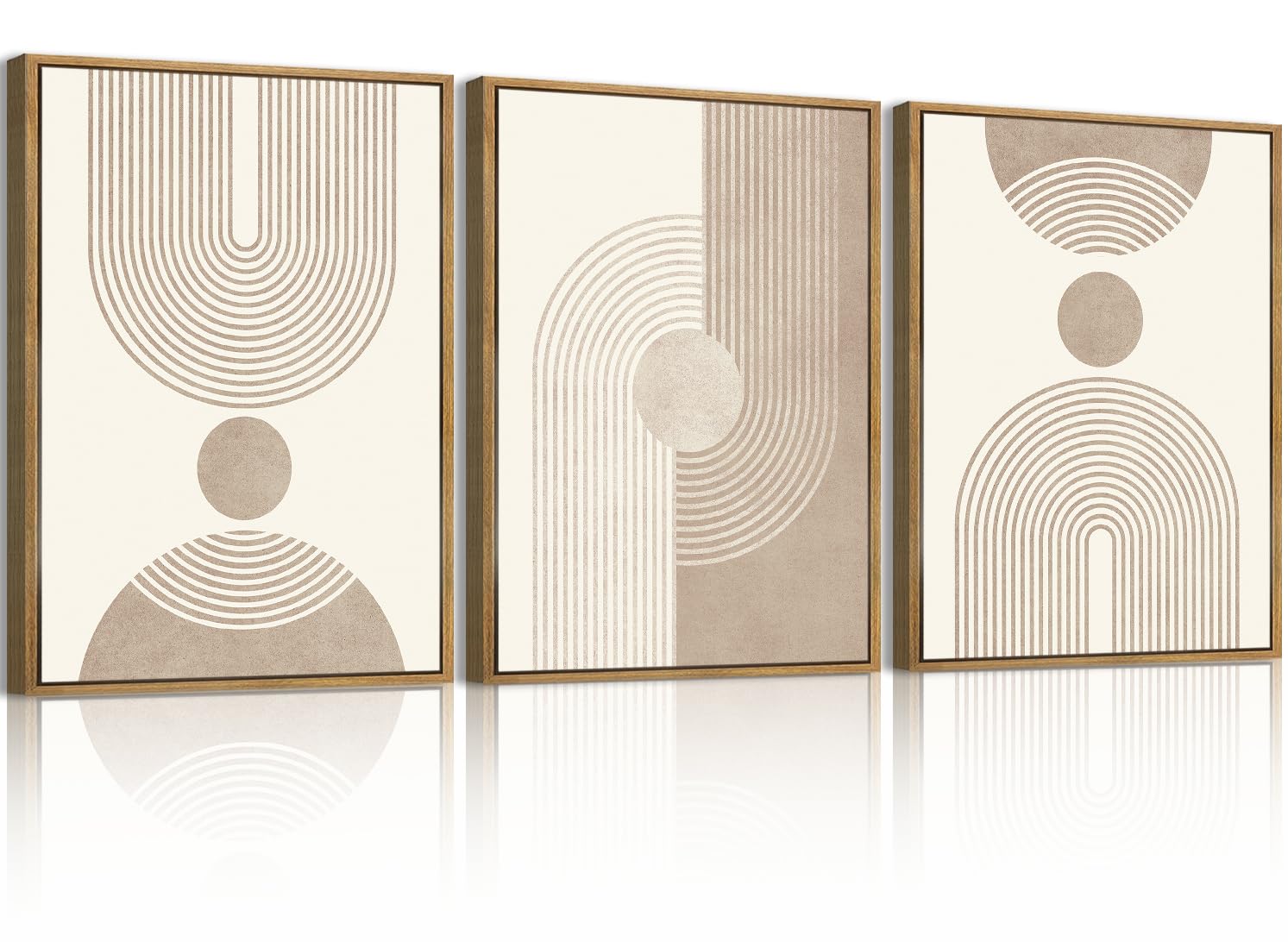 Large Abstract Paintings Framed Neutral Canvas Prints Mid Century Modern Wall Art Abstract Wall Decor Neutral Wall Pictures Elegant Modern Paintings for Living Room Bedroom Bathroom Office 36x24 Inch 3 Piece