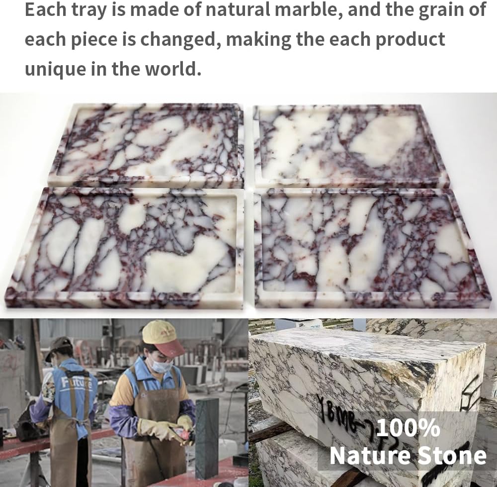 Real Luxurious Natural Marble Vanity Tray Genuine Marble Storage Tray for Home Decor Stone Tray for Bathroom/Kitchen/Vanity/Dresser,Plate Holder for Tissues, Candles, Towel