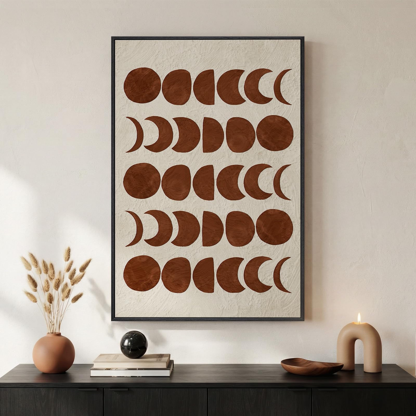 Framed Boho Abstract Wall Art for Living Room, Neutral Black Beige Wabi Sabi Botanical Leaf Prints Canvas Artwork for Walls, Minimalist Mid Century Modern Wall Decor for Bedroom Home Office, 24x36 In