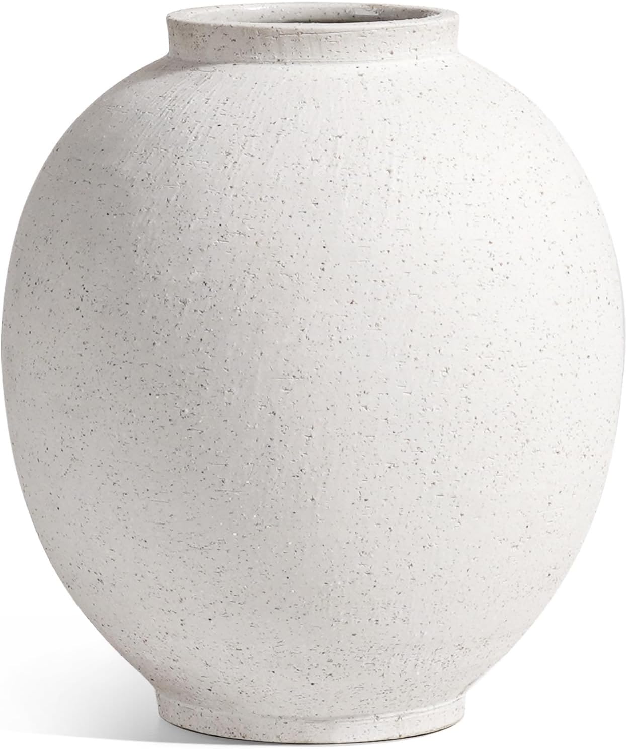 Large White Ceramic Vase - 9.8 Inch Rustic Farmhouse Flower Vase for Home Decor, Minimalist Tall Vases for Living Room, Table, Bathroom, Holiday & Weddings (Sandstone White)