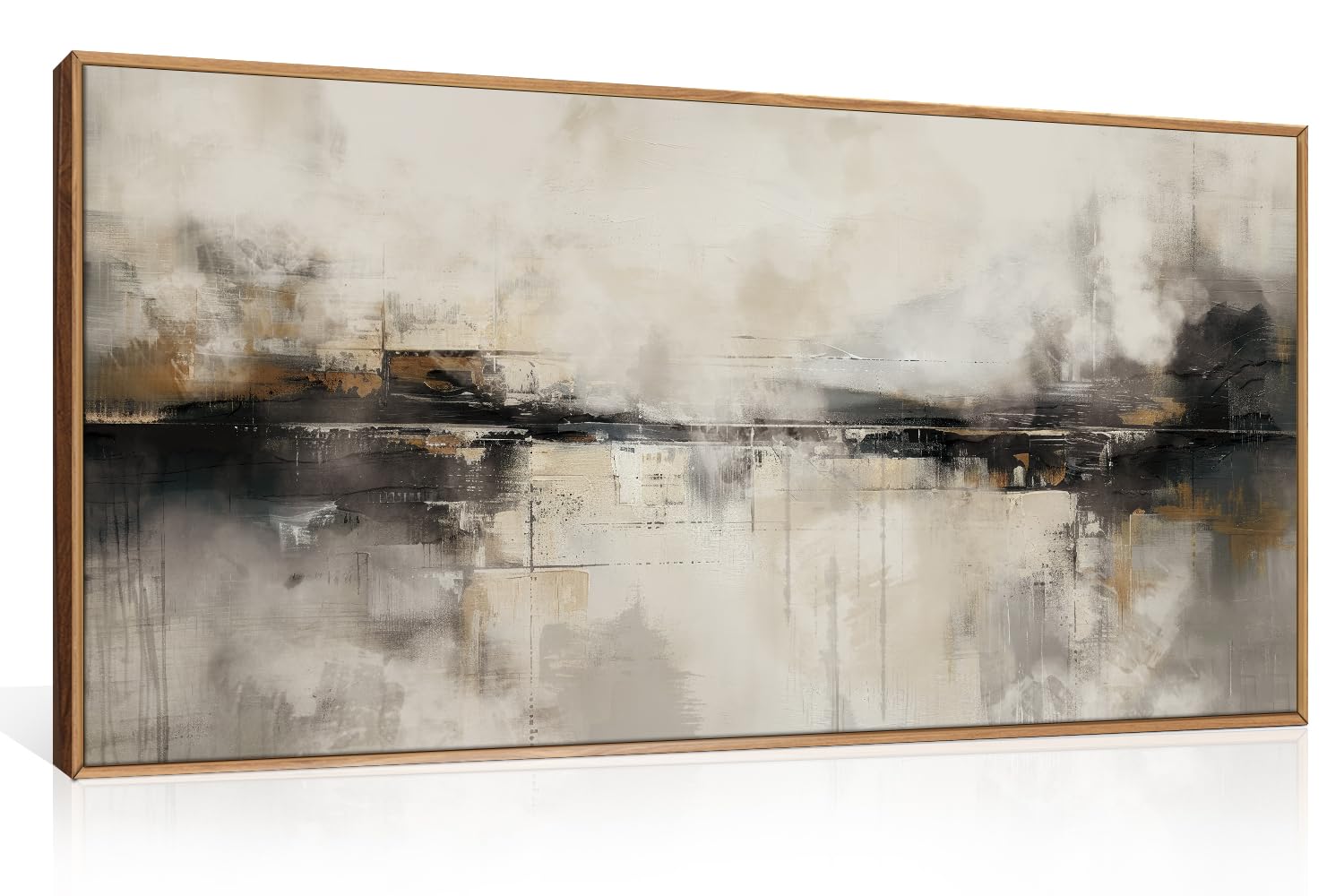 HOURIA Abstract Neutral Vintage Earth Tone Framed Canvas Wall Art Set,Modern Minimalist Rustic Brown Beige Wall Decor,Wabi Sabi Textured Brushstroke Artwork for Living Room,Bedroom,Farmhouse-24"x36"x3