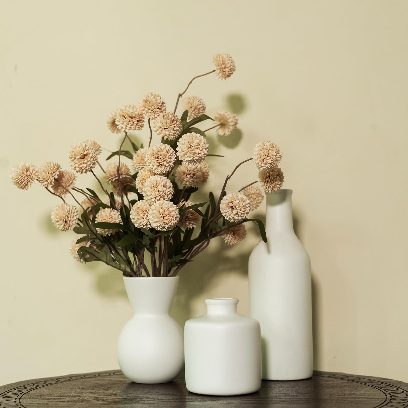 Fake Flowers in Vase for Centerpieces, Faux Flowers in Modern Ceramic Vase Set of 3 with 8 Artificial Autumn Chrysanthemums Artificial Decorative Swags
