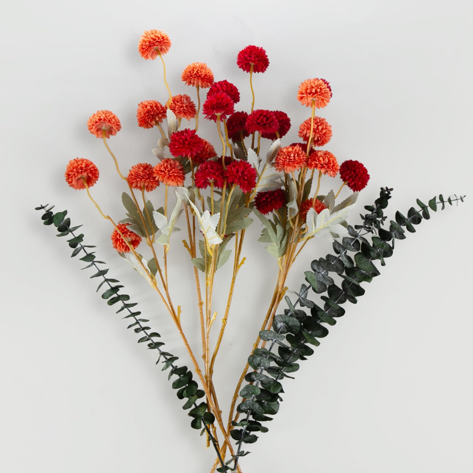 Fake Flowers in Vase for Centerpieces, Faux Flowers in Modern Ceramic Vase Set of 3 with 8 Artificial Autumn Chrysanthemums Artificial Decorative Swags