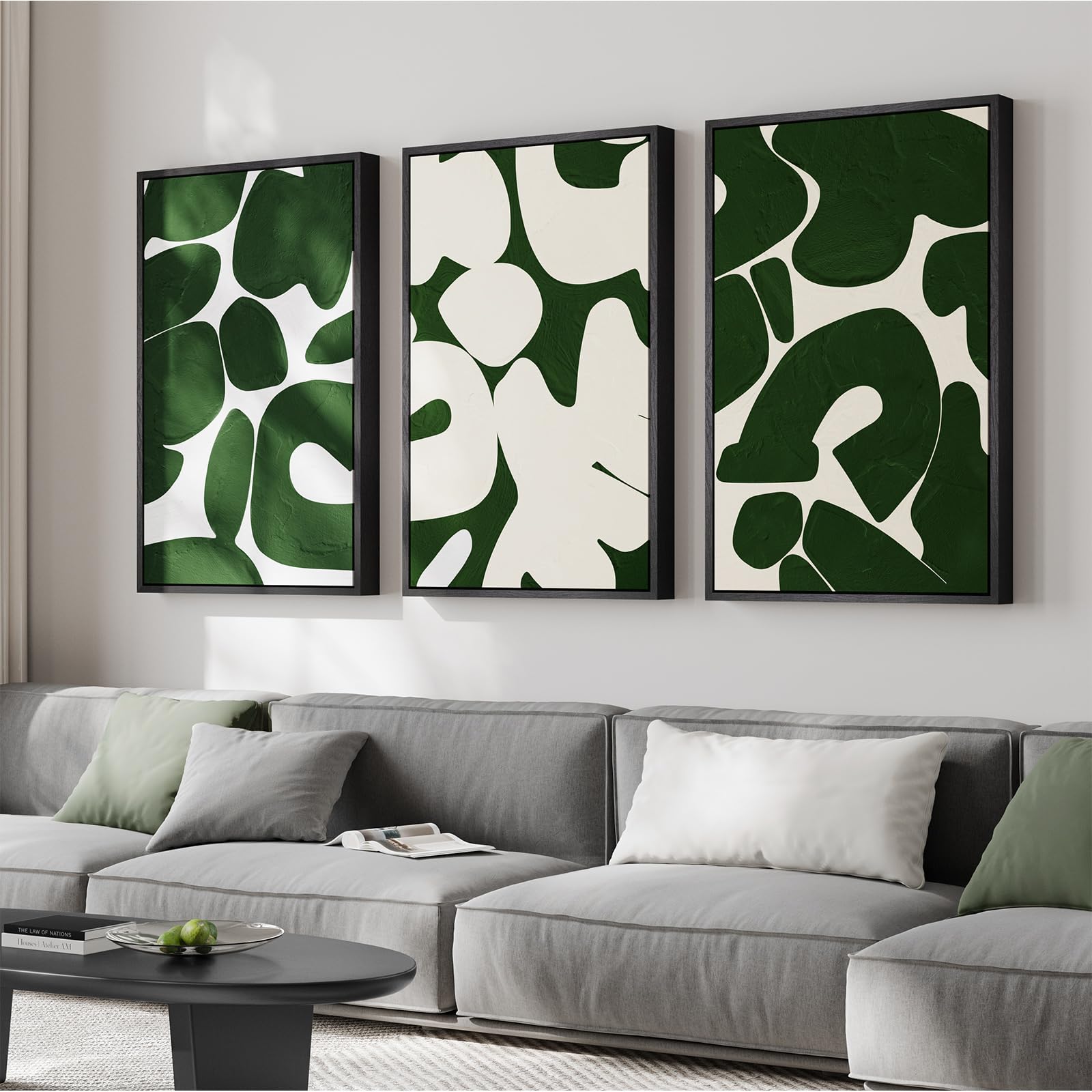 Large Framed Blue and Neutral Abstract Wall Art for Living Room, 3 Piece Modern Canvas Prints Paintings Artwork for Walls, Minimalist Pictures for Bedroom Dining Room Hallway Wall Decor 24x36 Inch