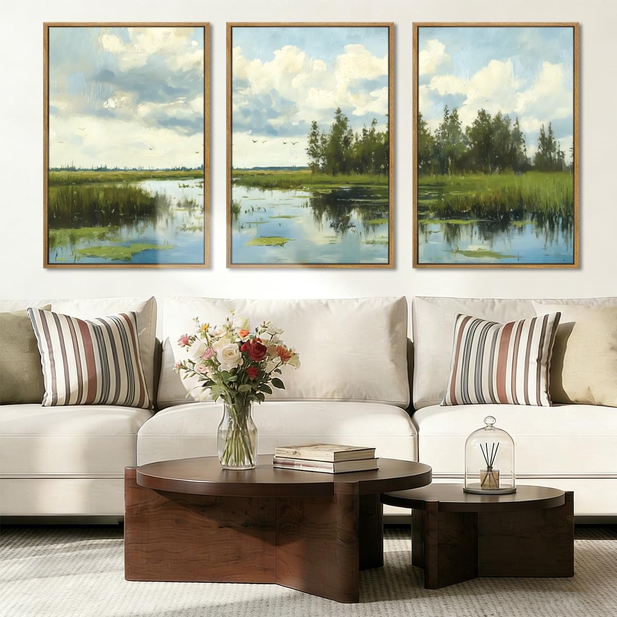 Large Abstract Paintings Framed Neutral Canvas Prints Mid Century Modern Wall Art Abstract Wall Decor Neutral Wall Pictures Elegant Modern Paintings for Living Room Bedroom Bathroom Office 36x24 Inch 3 Piece