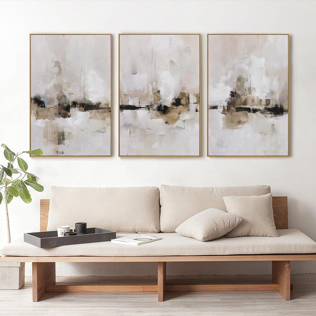 Large Abstract Neutral Textured Framed Canvas Wall Art Set, Minimalist Wall Decor Art Prints, Modern Graey Beige Wall Painting Artwork for Living Room,Bedroom,Dining Room,Office, 24"x36"x3