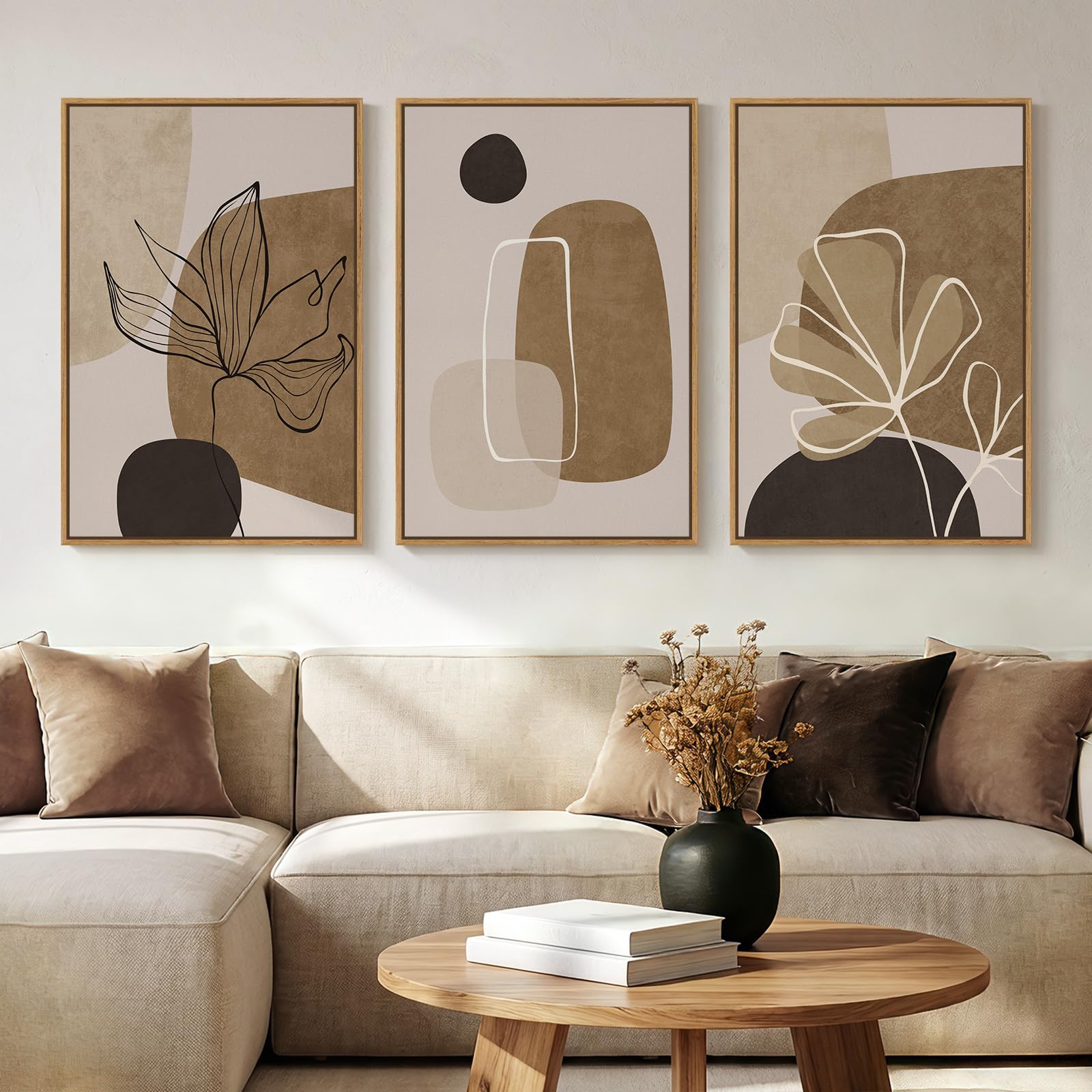 Framed Colorful Abstract Wall Art for Living Room, 3 Piece Mid Century Modern Canvas Paintings Prints Artwork for Walls, Large Modern Triptych Pictures Wall Decor for Bedroom Home Office, 16x24 Inch