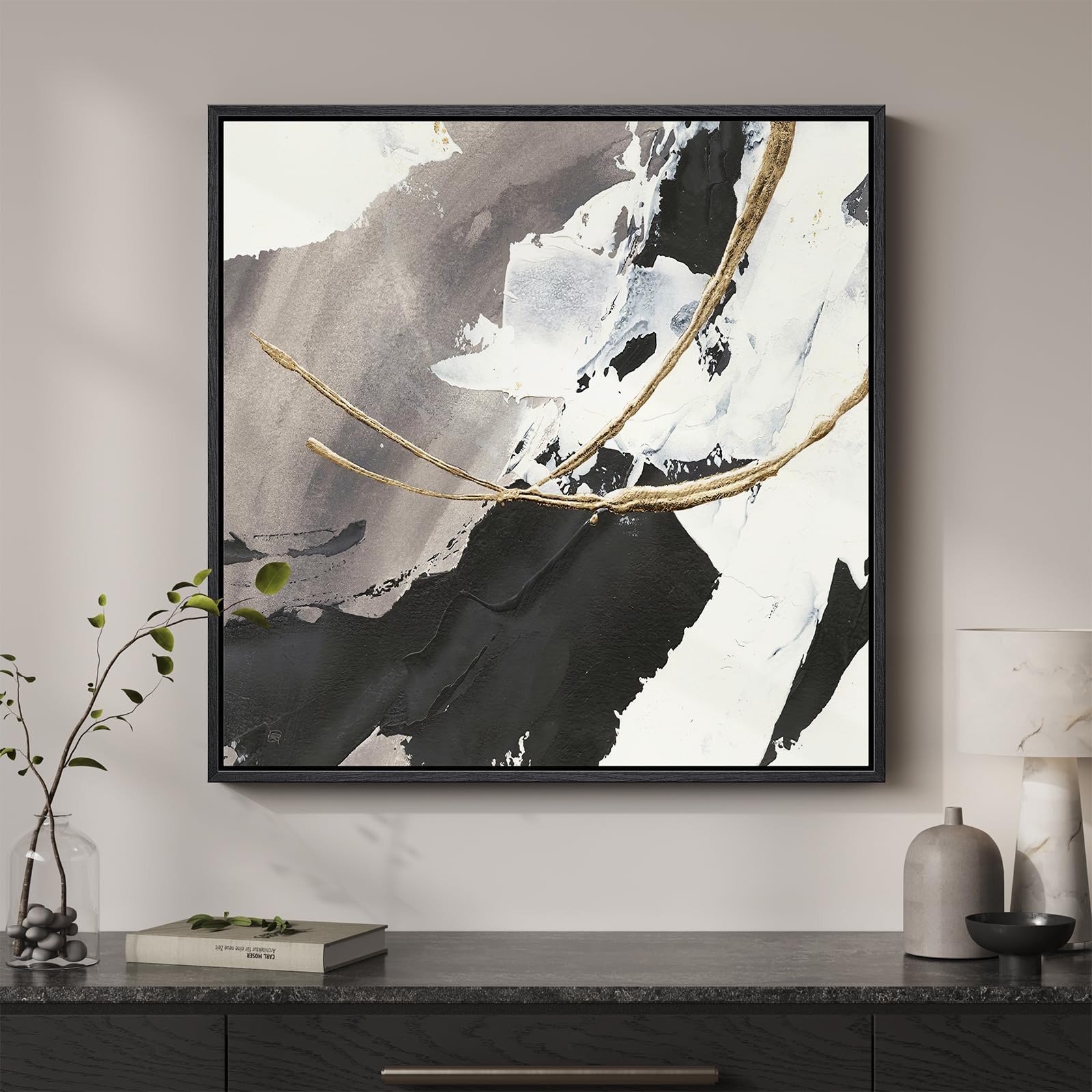 Framed Neutral Abstract Wall Art, Large Modern Canvas Prints Paintings Artwork for Walls, Minimalist Earth Tone Abstract Pictures for Living Room Lounge Dining Bedroom Office Wall Decor 30x30 In