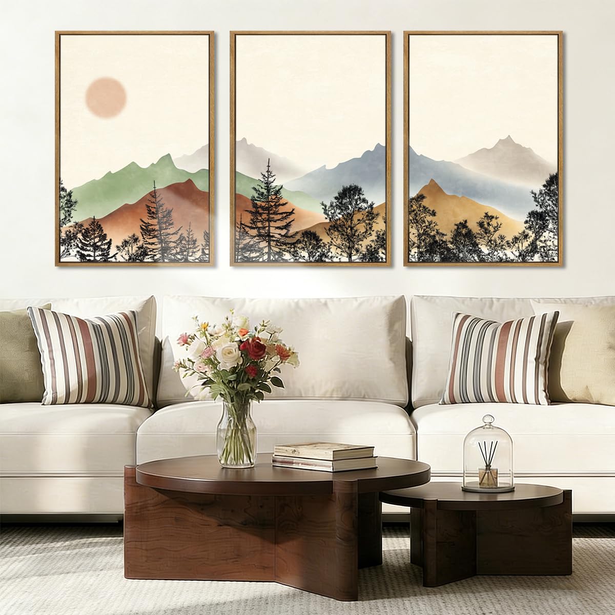 Large Abstract Paintings Framed Neutral Canvas Prints Mid Century Modern Wall Art Abstract Wall Decor Neutral Wall Pictures Elegant Modern Paintings for Living Room Bedroom Bathroom Office 36x24 Inch 3 Piece