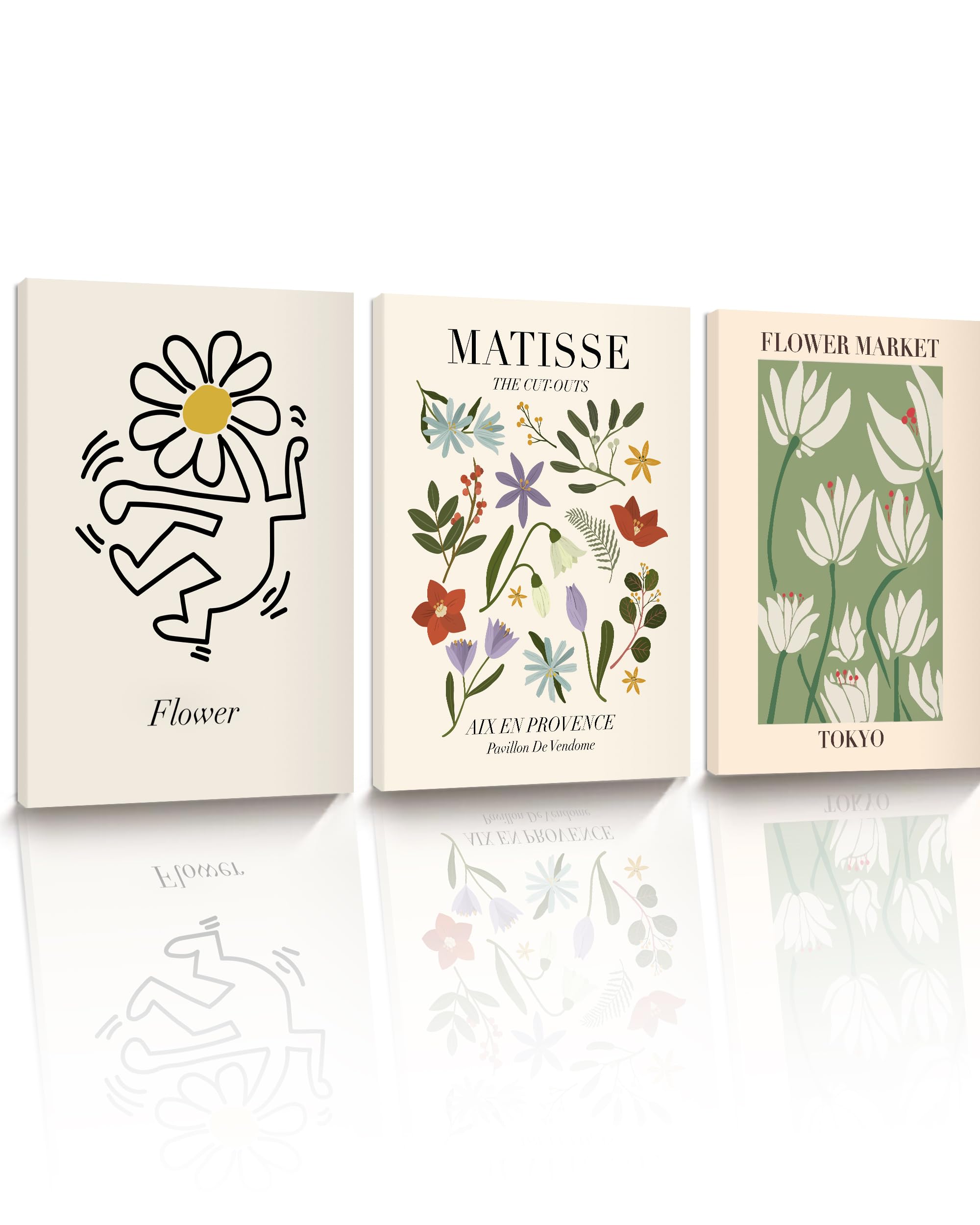 HesenDot Abstract Botanical Wall Art Set of 3, 30x40CM Neutral Plant Framed Canvas Prints, Beige Green Boho Aesthetic Wall Decor for Living Room Bedroom Bathroom Office Home