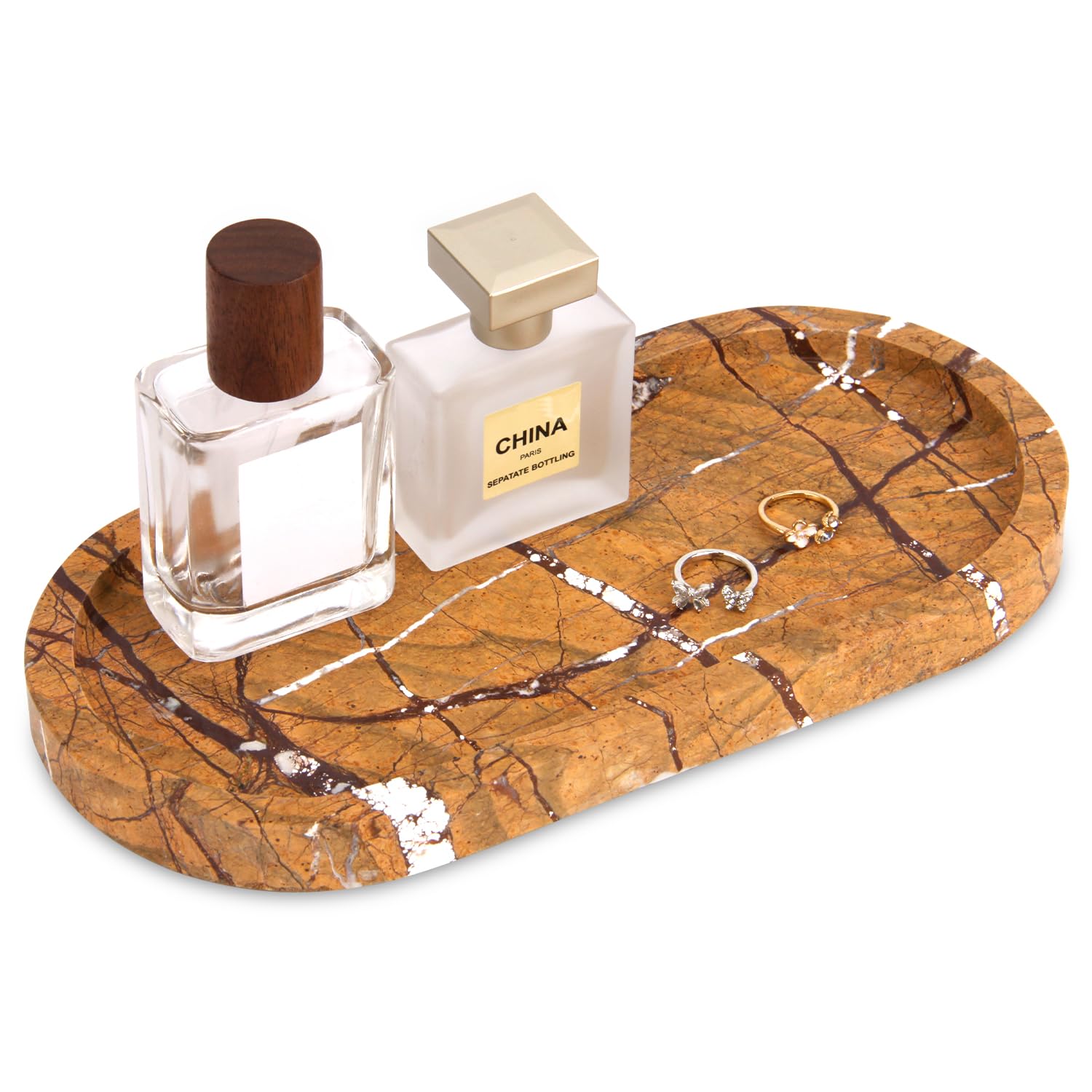 Natural Marble Tray Oval, Bathroom Vanity Tray for Countertop, Elegant Stone Decorative Organizer for Perfume, Jewelry, Home Decor (1, Calacatta Viola, 10 x 5 x 0.6)