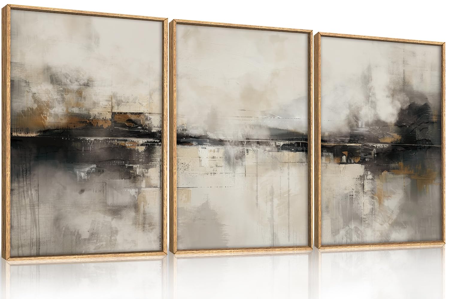 HOURIA Abstract Neutral Vintage Earth Tone Framed Canvas Wall Art Set,Modern Minimalist Rustic Brown Beige Wall Decor,Wabi Sabi Textured Brushstroke Artwork for Living Room,Bedroom,Farmhouse-24"x36"x3