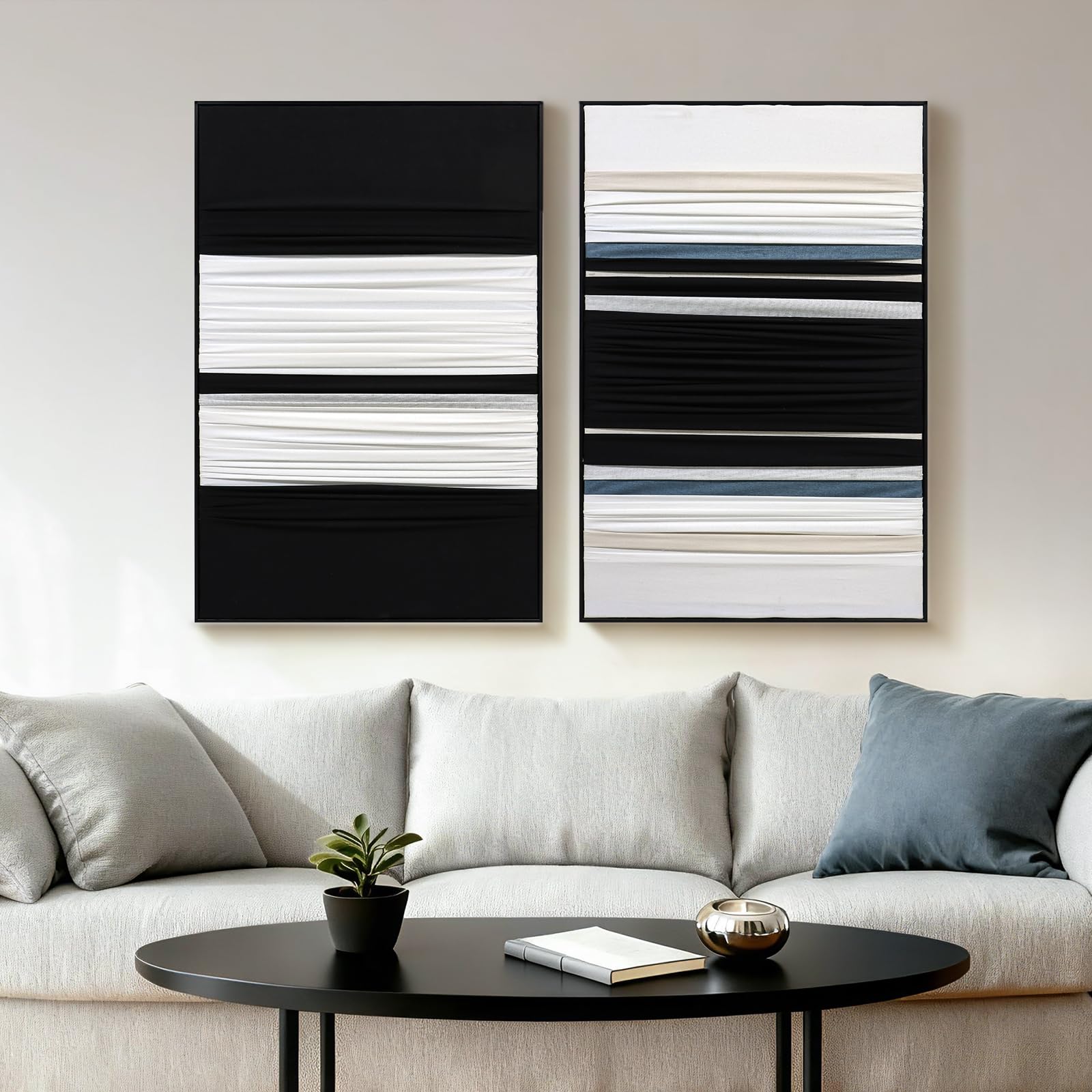 Large Abstract Neutral Textured Framed Canvas Wall Art Set, Minimalist Wall Decor Art Prints, Modern Graey Beige Wall Painting Artwork for Living Room,Bedroom,Dining Room,Office, 24"x36"x3