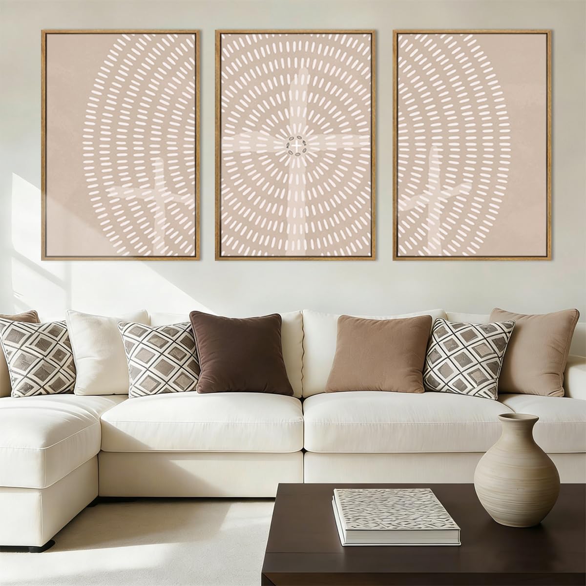 Large Abstract Paintings Framed Neutral Canvas Prints Mid Century Modern Wall Art Abstract Wall Decor Neutral Wall Pictures Elegant Modern Paintings for Living Room Bedroom Bathroom Office 36x24 Inch 3 Piece