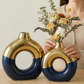 Terracotta Vase Decor Donut Vase Set of 2 - Circle Hollow Vases, Modern Matte Ceramic Vases for Entryway Living Room Bedroom Dining Table Centerpiece Office Home Decor