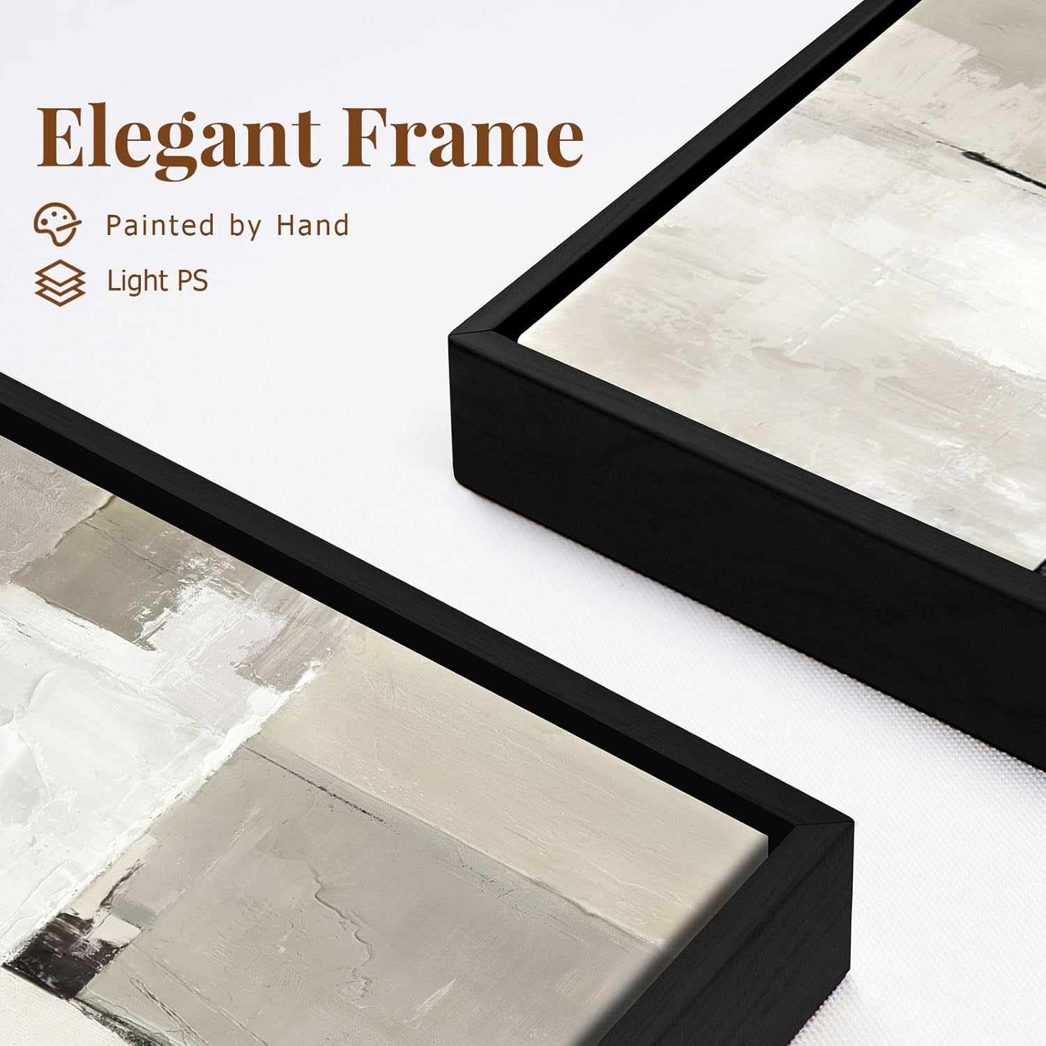 Set of 2 Modern Neutral Abstract Wall Art – Framed Beige, Gray, and Black Canvas Paintings for Living Room, Bedroom, or Office Décor – 24x36 Inches Each