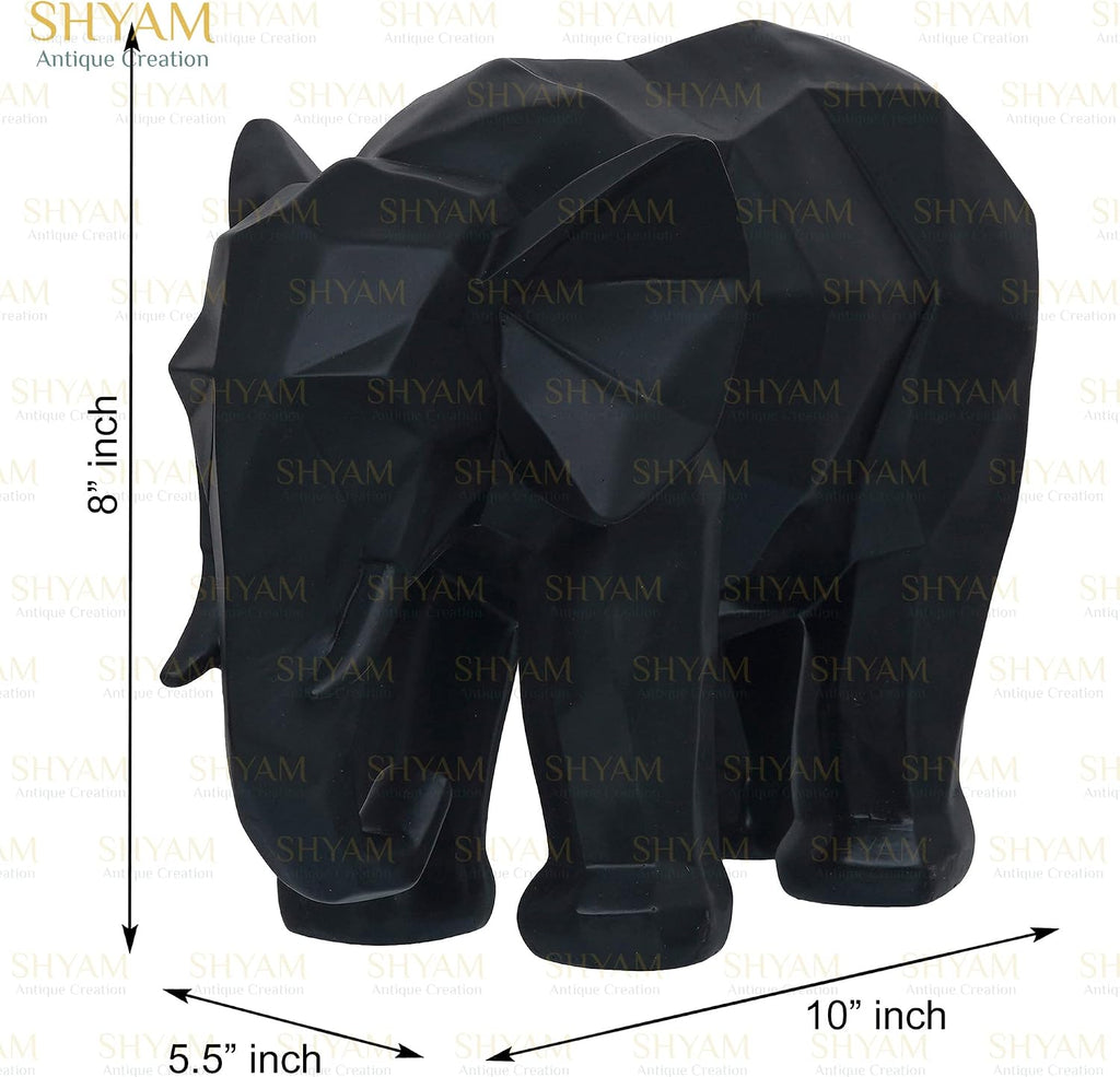 Geometric Resin Black Elephant Sculpture Outdoor Antique Design Animal Figurine Handicraft Wildlife Showpiece for Home Office Table Living Room Car Decor and Gift Purpose