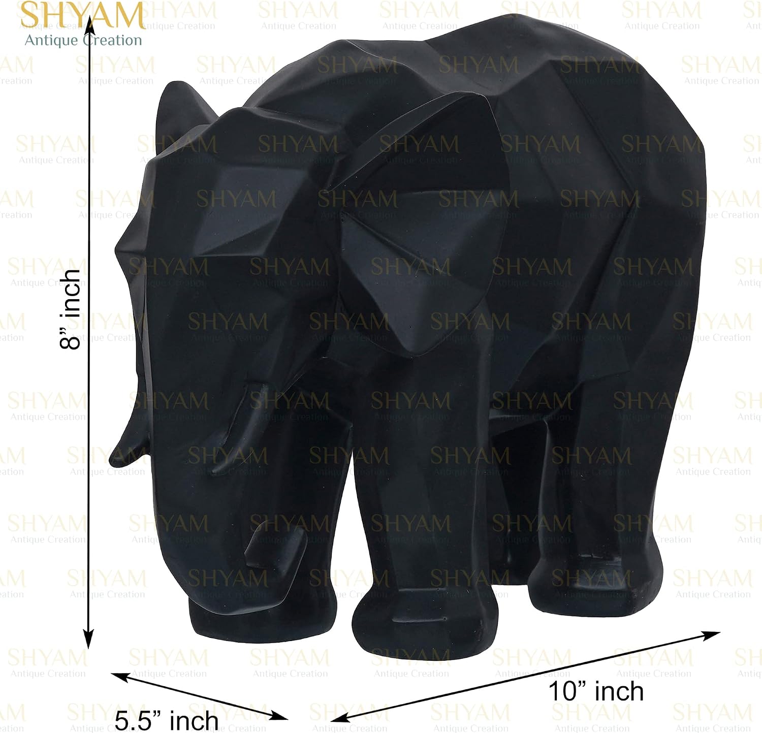 Geometric Resin Black Elephant Sculpture Outdoor Antique Design Animal Figurine Handicraft Wildlife Showpiece for Home Office Table Living Room Car Decor and Gift Purpose