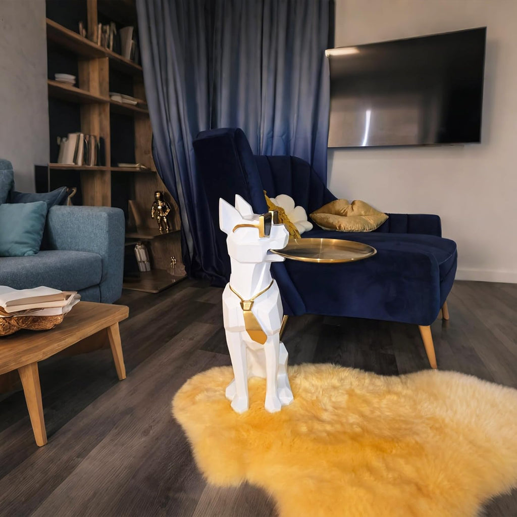 27in Resin Dog Sculpture Tray Table | Dog Decor, Butler Statue with Tray, Statue Tissue Holder, Animal Side Coffee Table, Geometric Figurines, Doberman Gifts, Floor Decor
