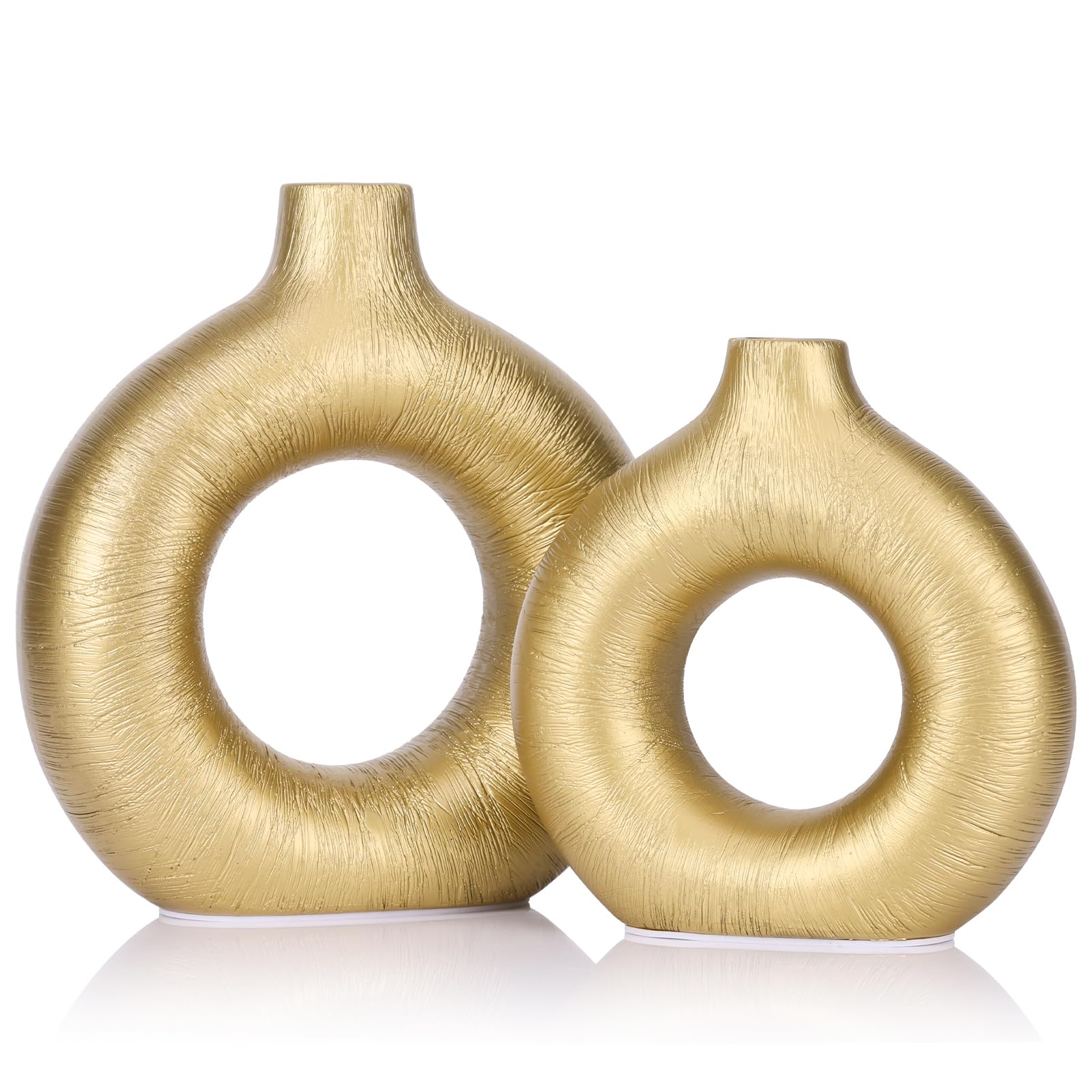 Terracotta Vase Decor Donut Vase Set of 2 - Circle Hollow Vases, Modern Matte Ceramic Vases for Entryway Living Room Bedroom Dining Table Centerpiece Office Home Decor