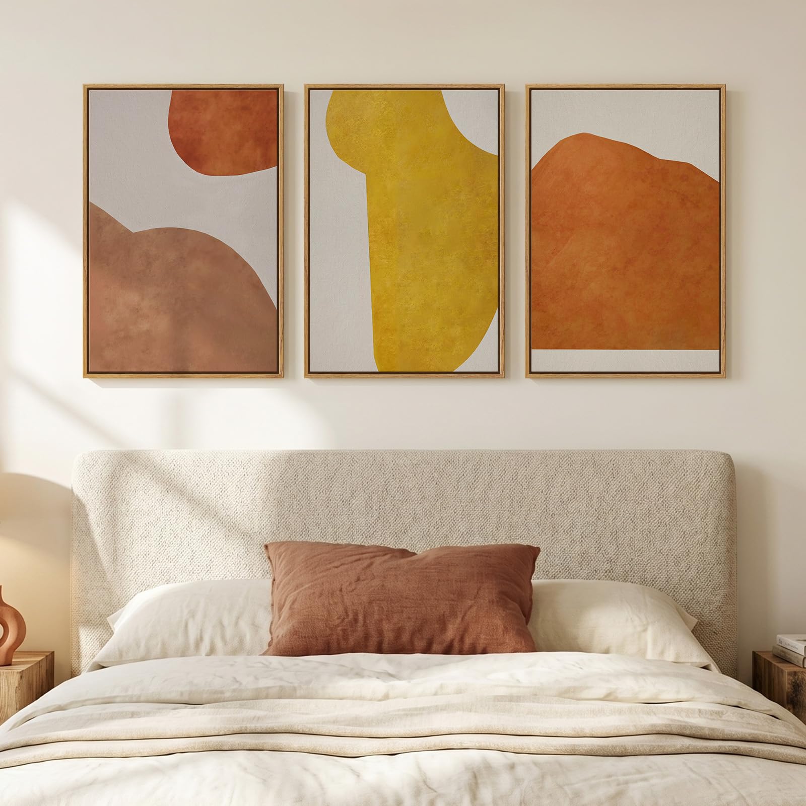 Framed Colorful Abstract Wall Art for Living Room, 3 Piece Mid Century Modern Canvas Paintings Prints Artwork for Walls, Large Modern Triptych Pictures Wall Decor for Bedroom Home Office, 16x24 Inch