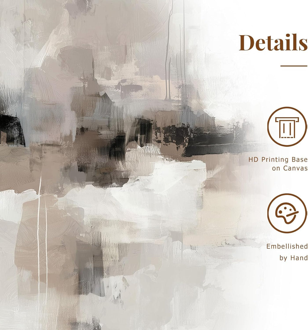 Large Abstract Neutral Textured Framed Canvas Wall Art Set, Minimalist Wall Decor Art Prints, Modern Graey Beige Wall Painting Artwork for Living Room,Bedroom,Dining Room,Office, 24"x36"x3