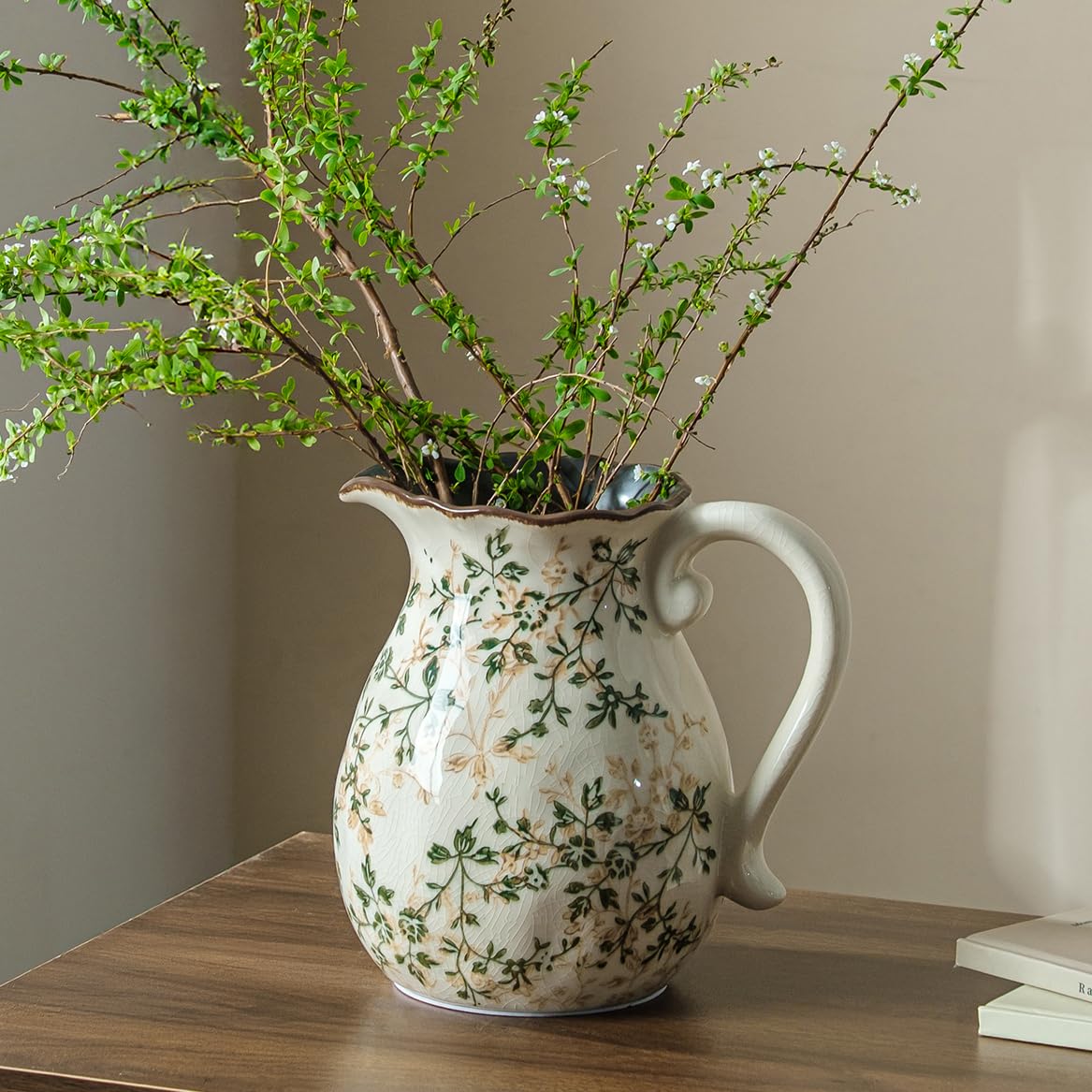 Ceramic Flower Vases Set of 3 | Green Rustic Farmhouse Vase Set for Home Decor, Vintage Floral Decorative Vase for Living Room & Kitchen, Mantel & Bookshelf, Centerpieces, Entryway(5.9+7.9+9.9Inch)
