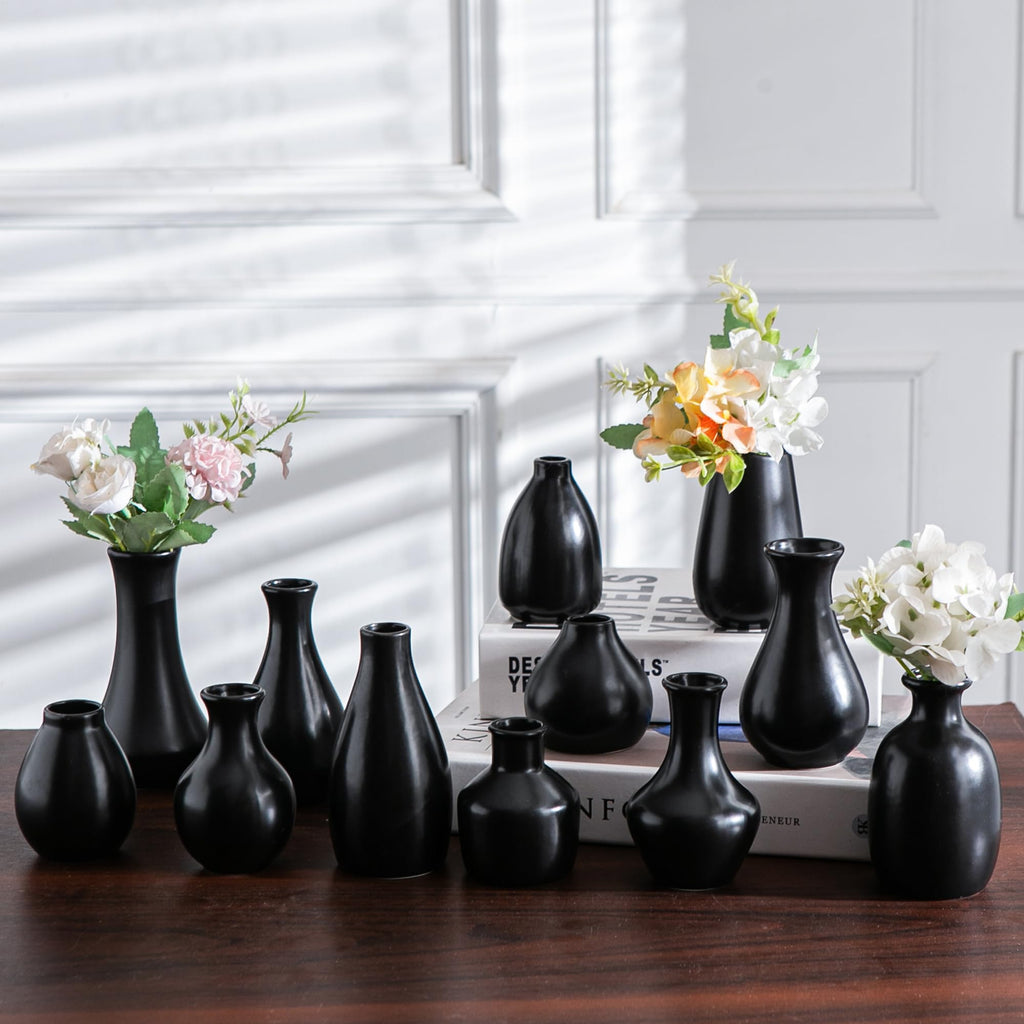 White Ceramic Bud Vase Set of 12, Small Flower Vases for Centerpieces, Modern Mini Vases for Home Decor, Wedding Table Decorations, Farmhouse Shelf and Mantel Display