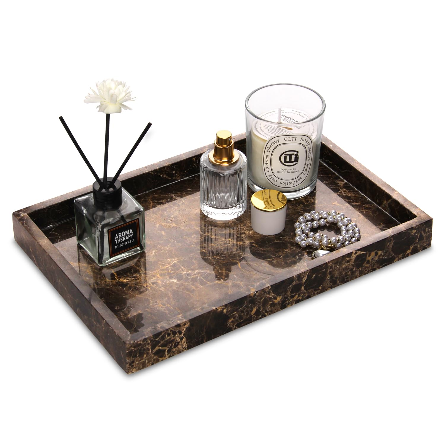 Marble Bathroom Vanity Tray, Natural Luxury Vanity Home Kitchen Bathroom Table Tray, Stone Decorative Countertop Dresser Trays for Key Coffee Perfume Jewelry Makeup (Calacatta Viola, 12"x 8" x1.2")