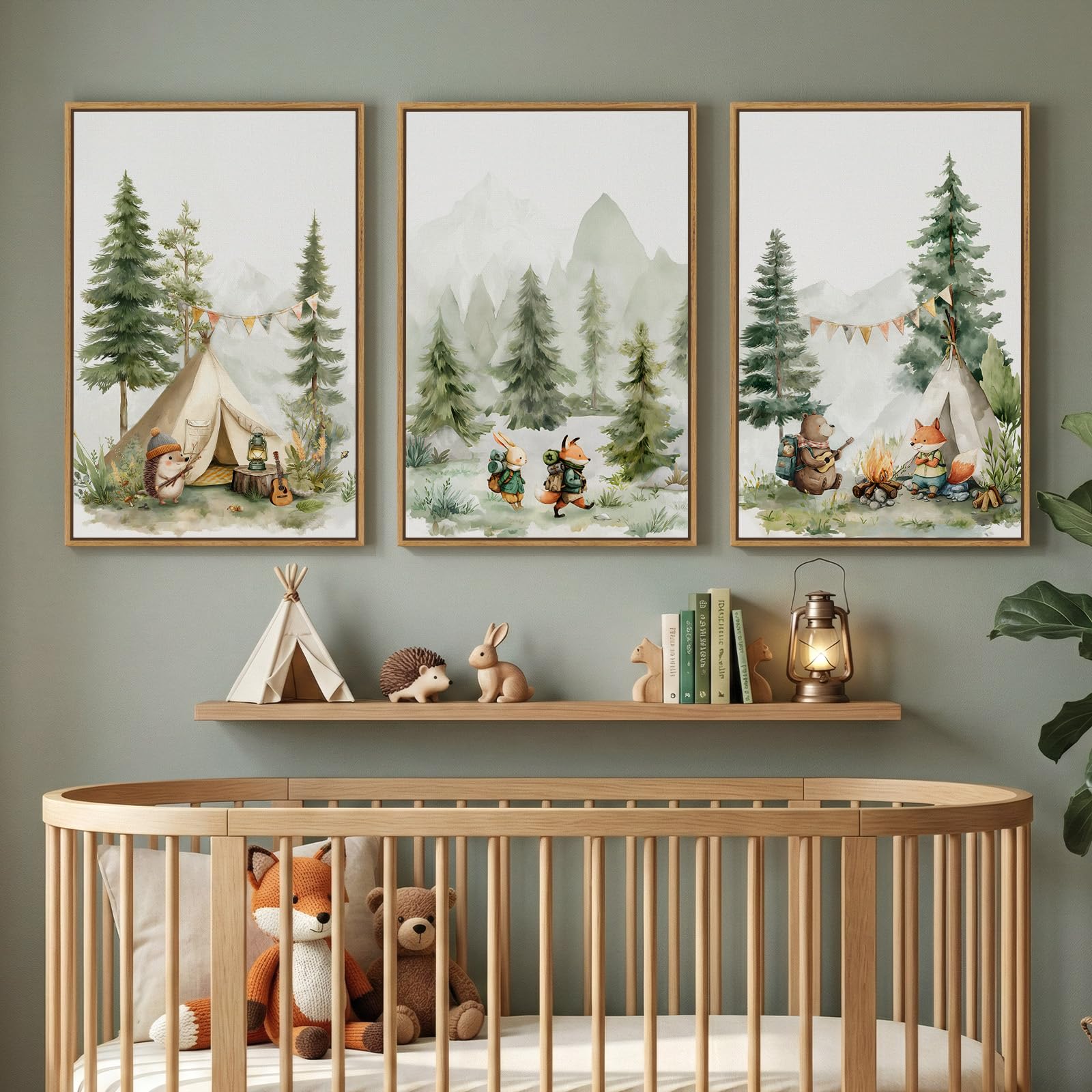 Large Framed Neutral Abstract Landscape Set of 3 Living Room Wall Art, Modern Misty Pine Forest Canvas Artwork for Walls, Beige Rustic Farmhouse Nature Wall Decor for Bedroom Hallway Office, 24x36 In