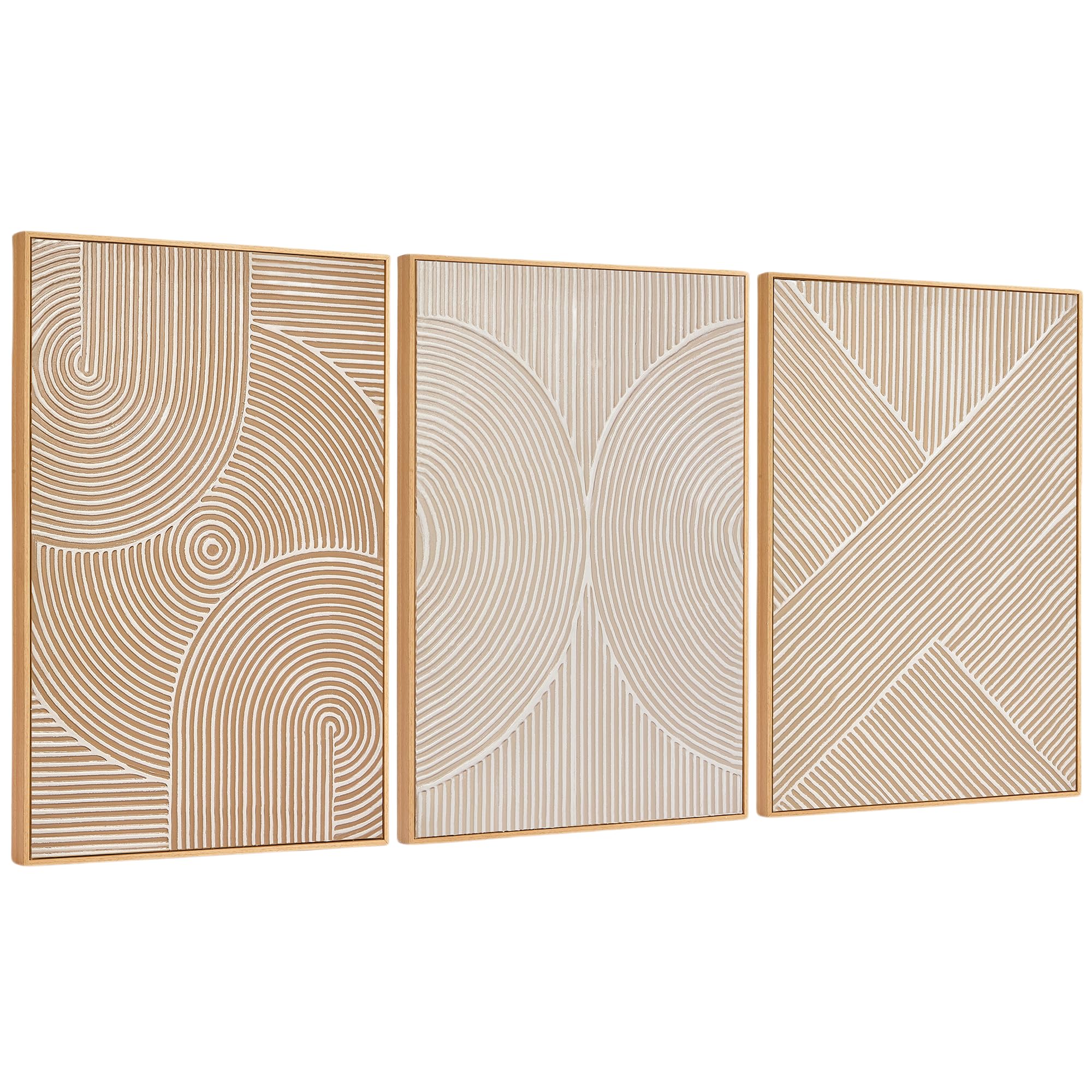 Framed Neutral Abstract Wall-Art Painting - Large Abstract Canvas Wall Decor 3D Curve Illustrations Hand painting for Living Room, Bedroom, Office - 2 Piece 28 x 40 Inch, Ready to Hang