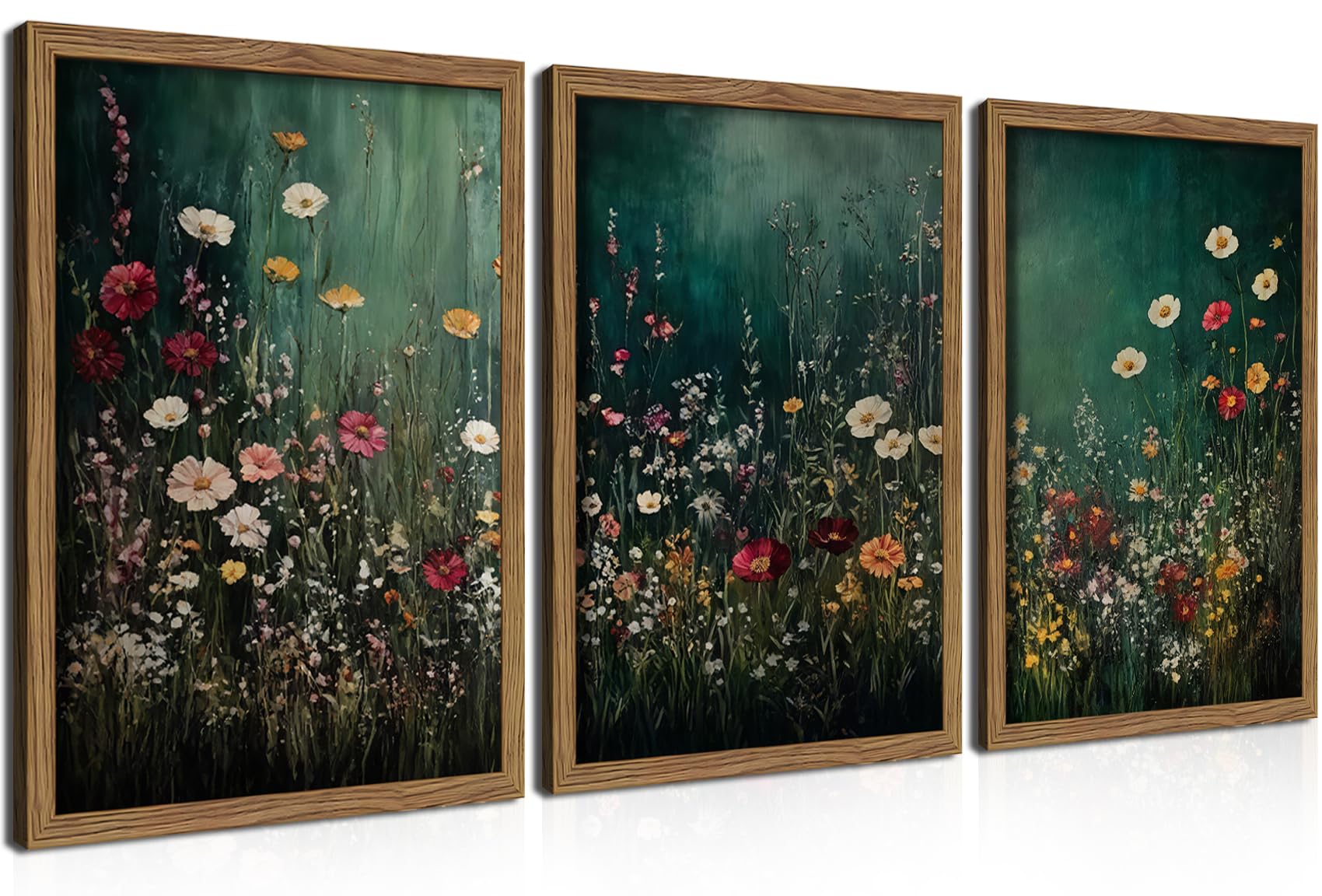 Framed Colorful Floral Wall Art Set of 3, Abstract Scandinavian Flower Canvas Wall Decor Paintings, Mid Century Modern Botanical Artwork Pictures Prints for Living Room Bedroom Dining Room 16x24 Inch