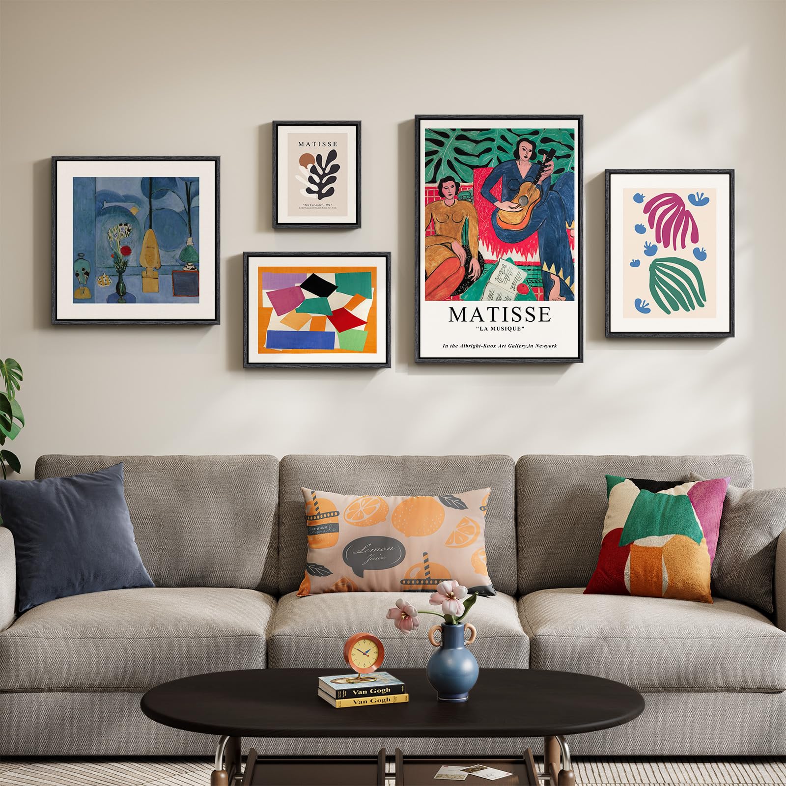 Large Framed Matisse Wall Art for Living room, 3 Piece Colorful Abstract Canvas Artwork for Walls, Retro Vintage Big Matisse Famous Landscape Paintings Prints Pictures for Hallway Home Office 24x36